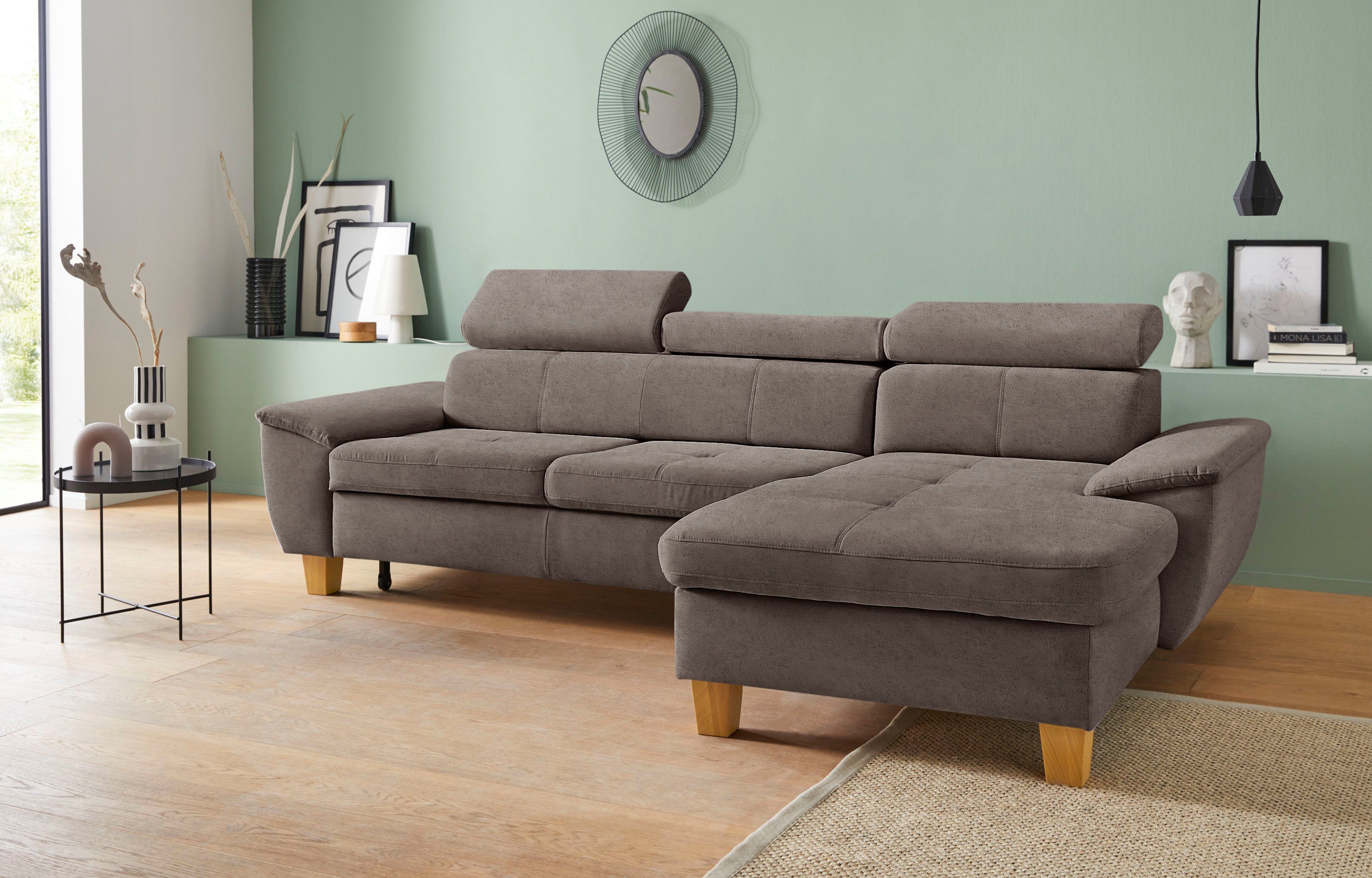 exxpo - sofa fashion Hoekbank Enya, uitgebreide afwerking, hoog zitcomfort, comfortabel, L-vorm inclusief verstelbare hoofdsteun, naar keuze met