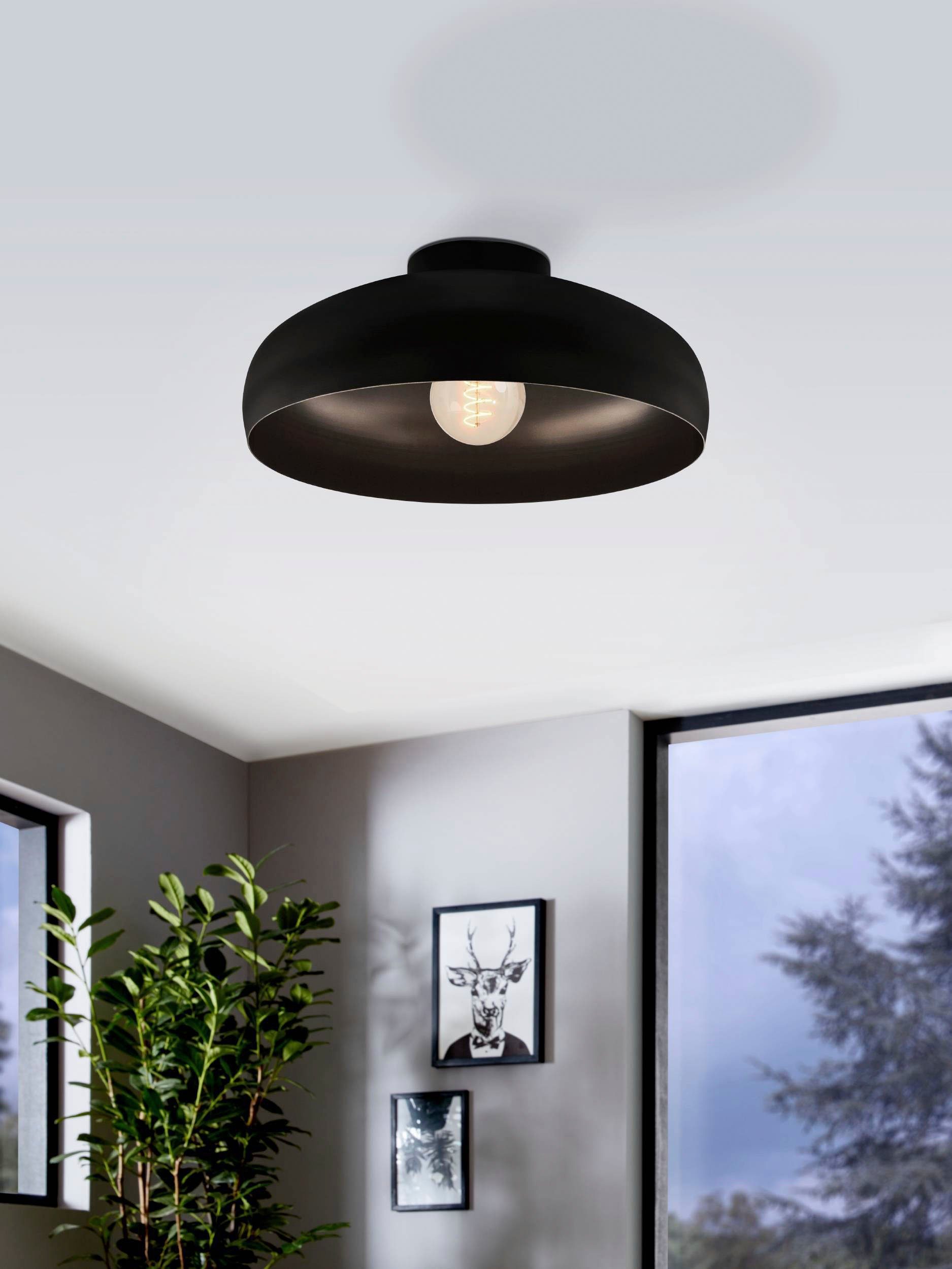 EGLO Plafondlamp MOGANO Plafondlamp industrial, zwart, van metaal, retro, E27, Ø 40 cm (1 stuk)