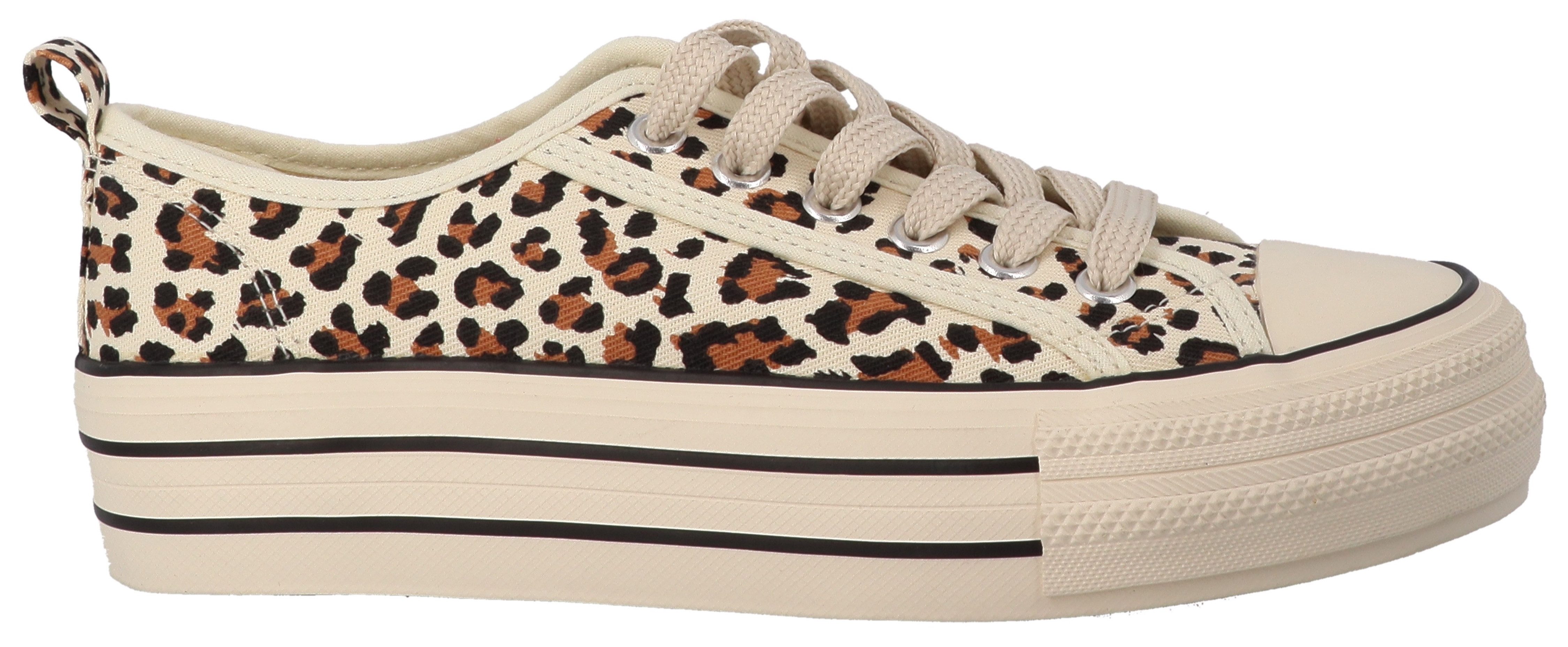 Tom Tailor Plateausneakers , vrijetijdsschoen, halfschoen, veterschoen in luipaard-look dames lage sneakers maat 38 beige
