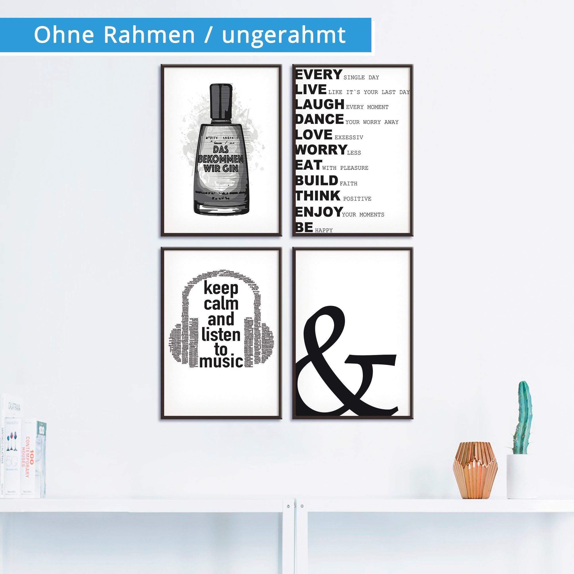 Artland Poster Gin dag luisteren naar muziek rust (4 stuks)