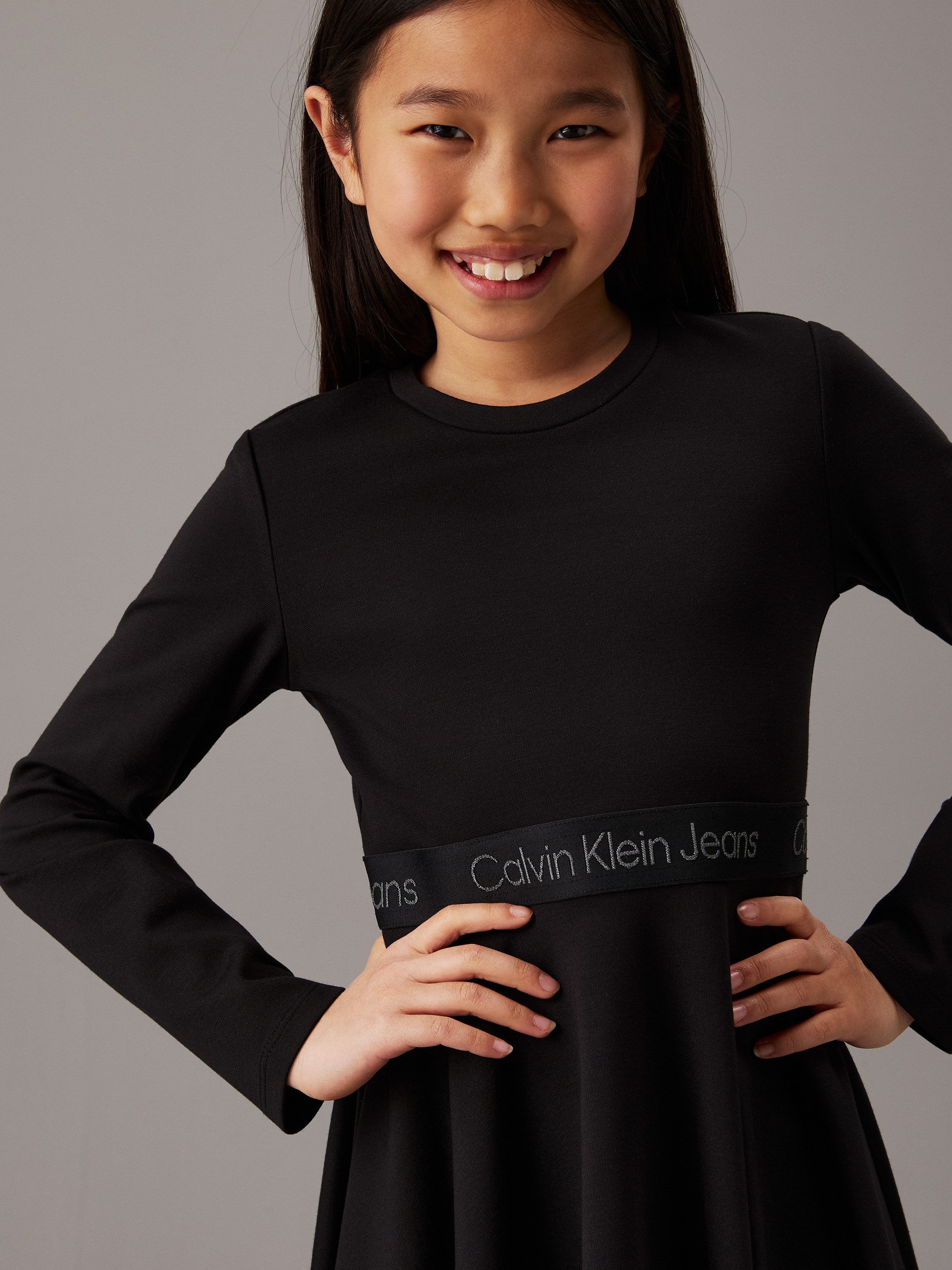 Calvin Klein Midi-jurk Ls Logo Tape Punto Dress voor kinderen tot 16 jaar en met logo-opdruk
