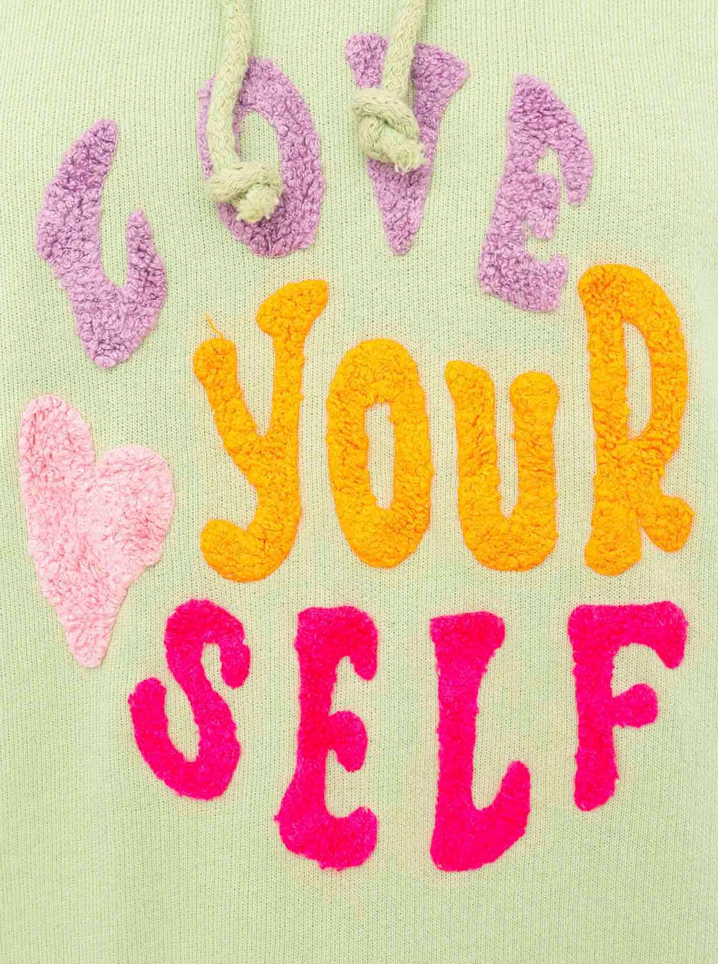 Zwillingsherz Hoodie "Love Yourself" met capuchon en flockprint in frisse kleuren