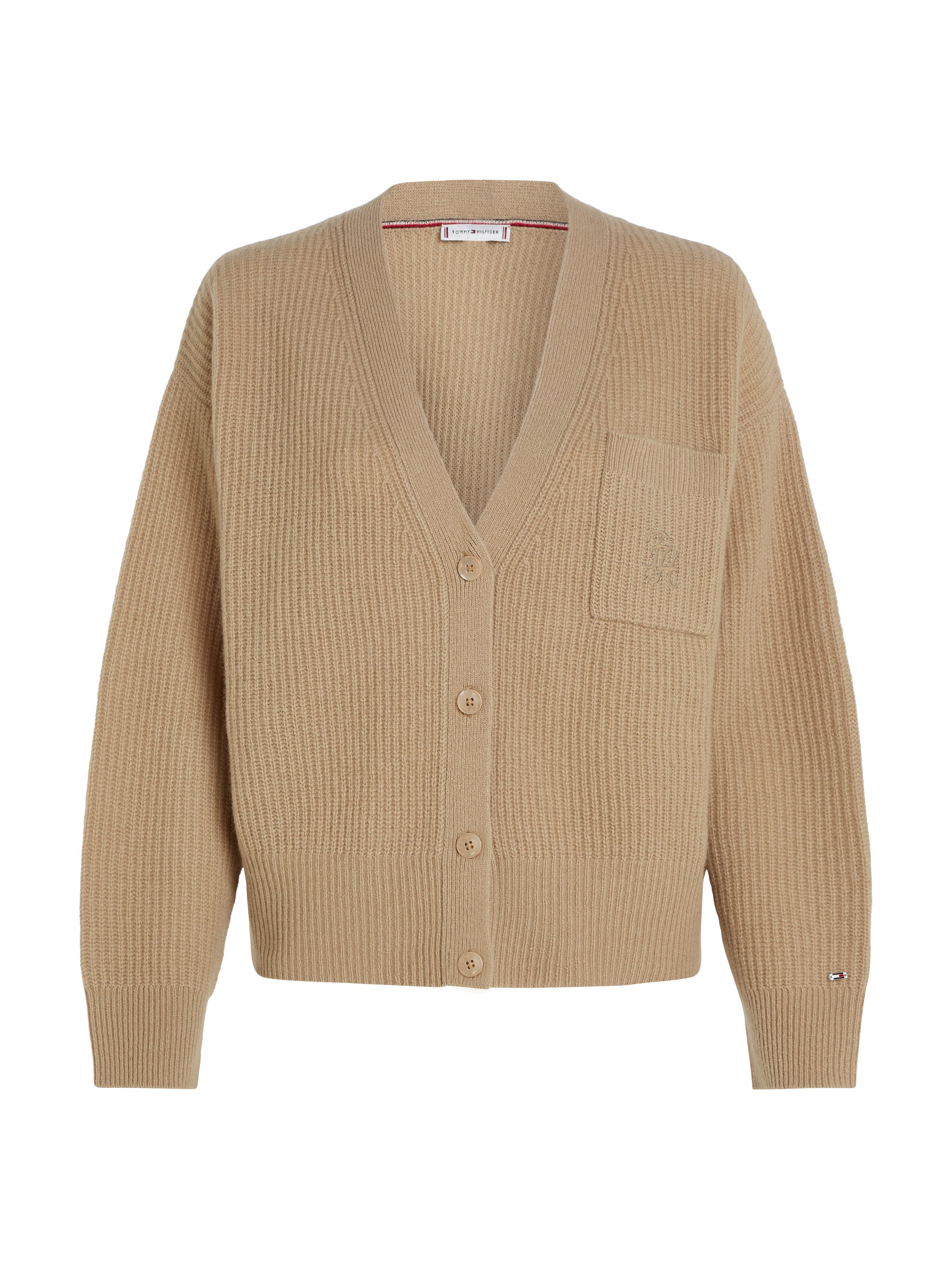 Tommy Hilfiger Vest TH SCRIPT SOFT WOOL V-NK CARDI met tommy hilfiger script-logo-opschrift