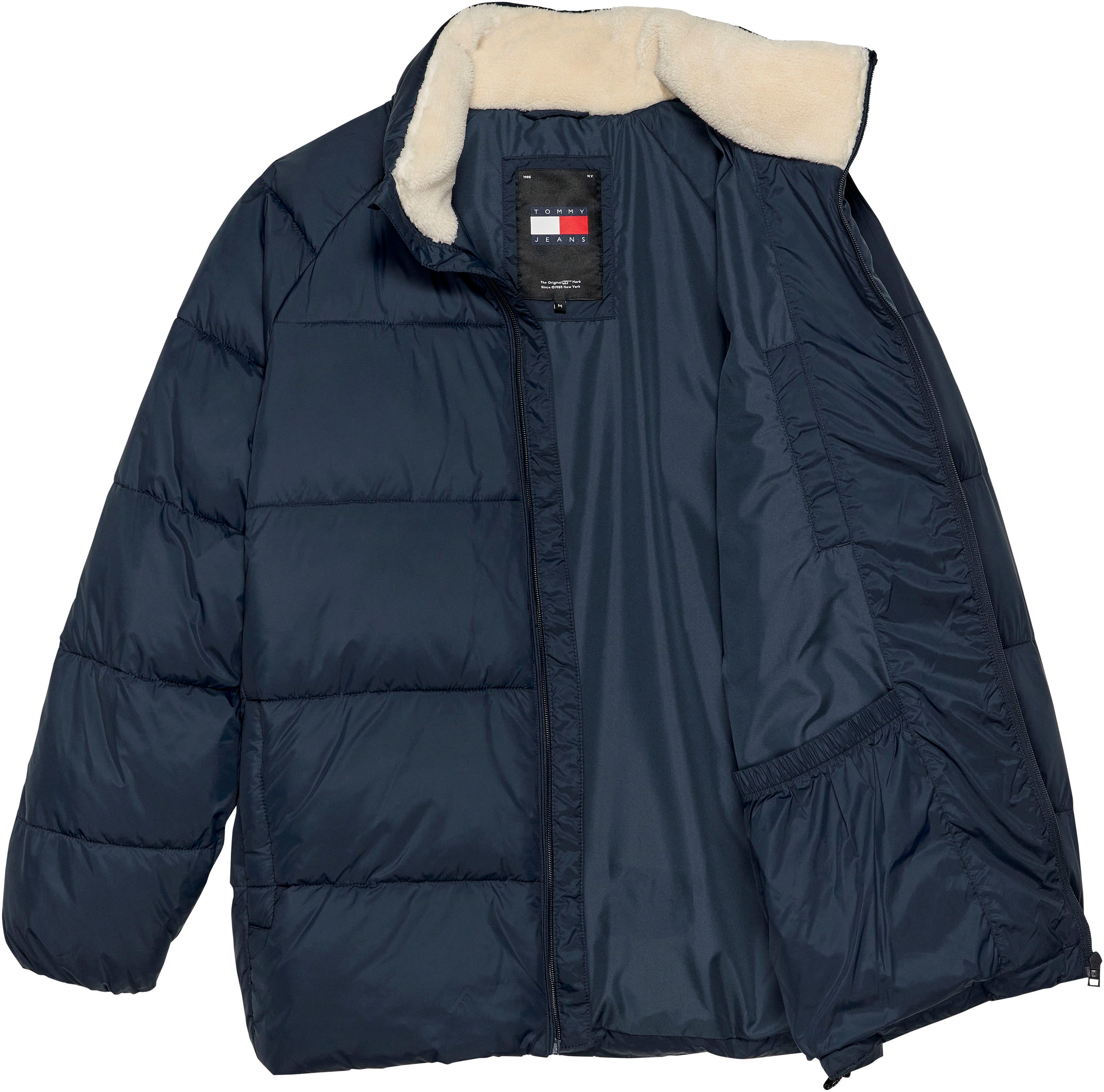 TOMMY JEANS Gewatteerde jas TJM POLY PUFFER EXT Winterjas met staande kraag, gevoerd teddy, binnenzakken