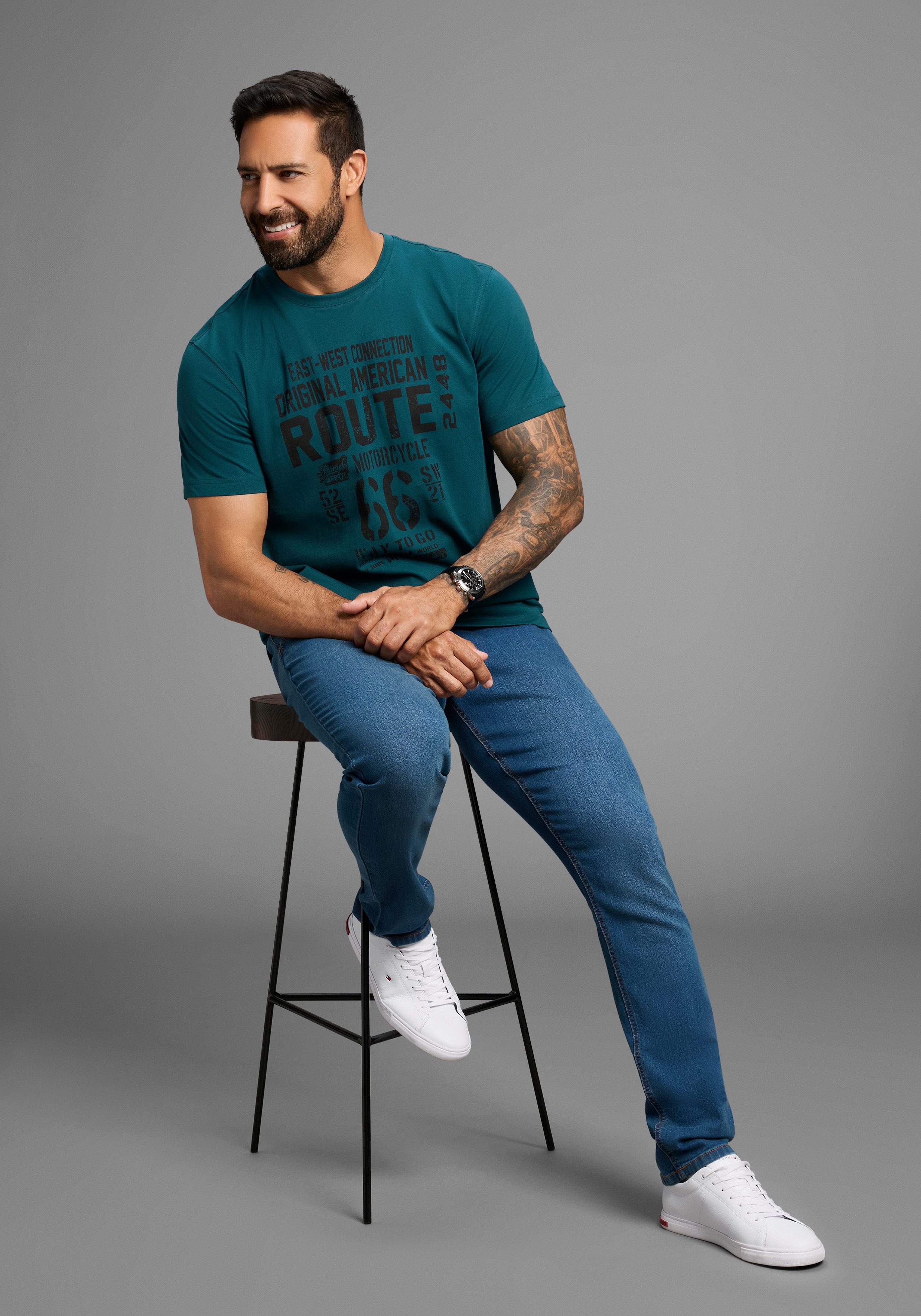 Man's World Shirt met ronde hals korte mouwen, casual pasvorm, bedrukt, ronde hals
