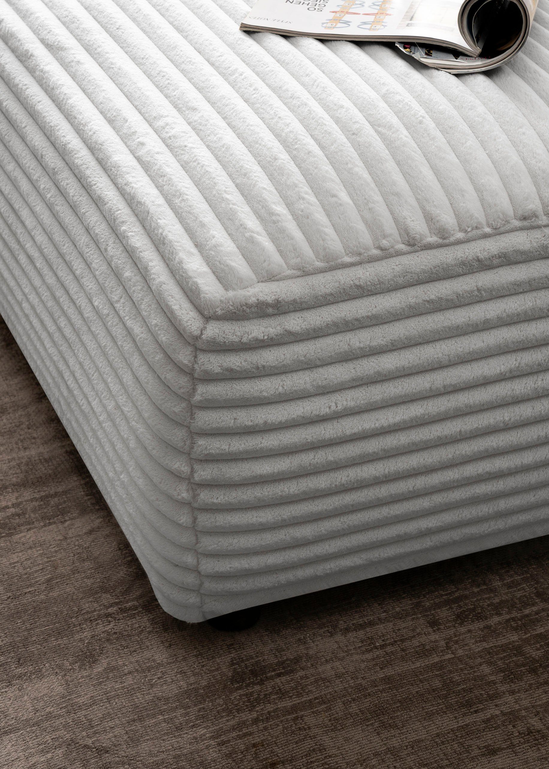 andas Hocker BAKELS, gestoffeerde poef in cord of bouclé stof