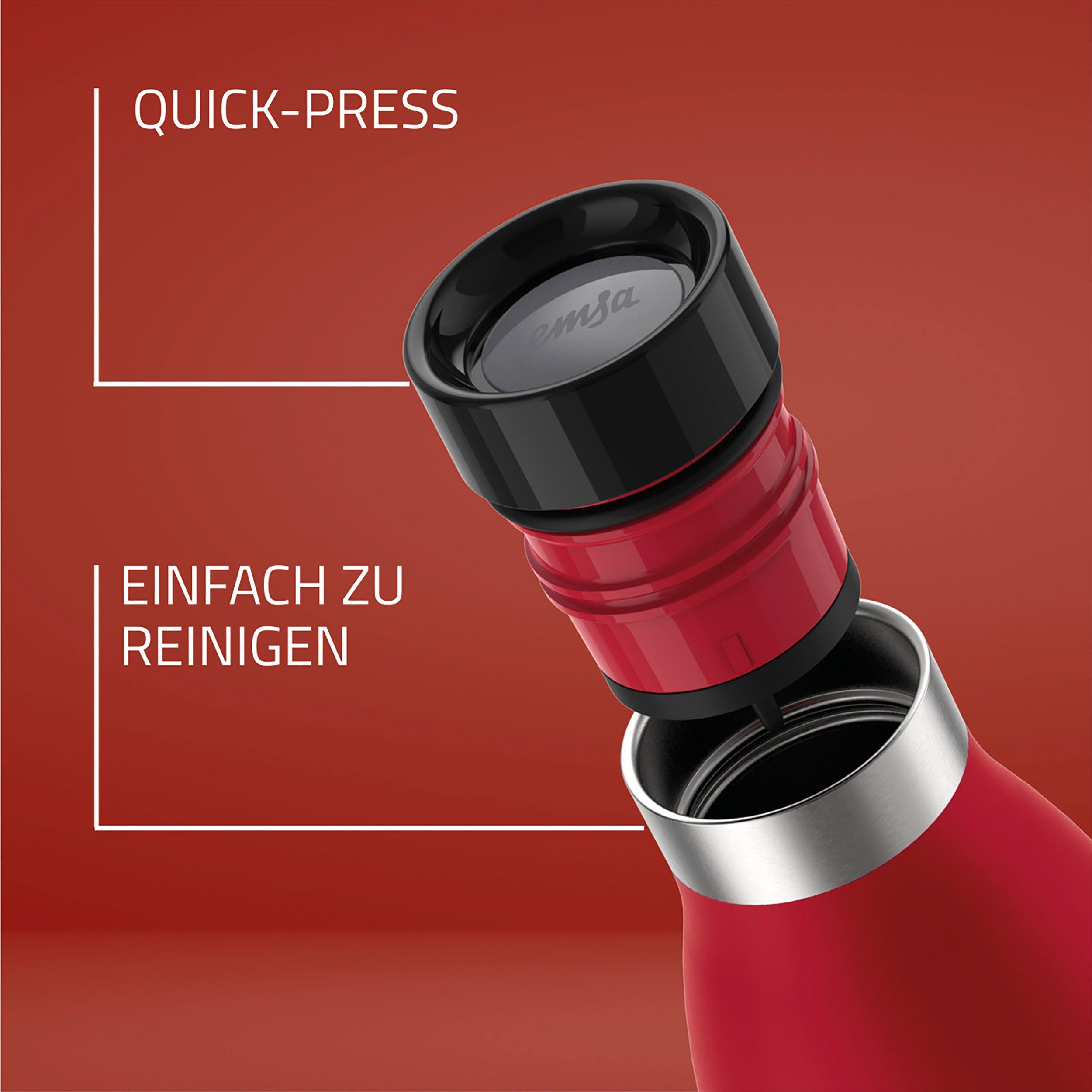 Emsa Thermosfles Drinkfles Bludrop Roestvrij staal, Quick-Press deksel, 360° drinkplezier, 12 uur warm/24 uur koel (1-delig)