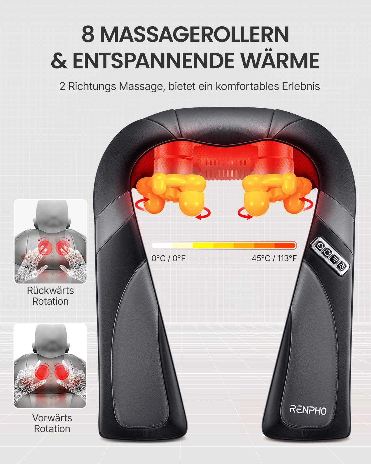 Renpho Nekmassage apparaat Shiatsu Nacken-& Schultermassagegerät U-Neck Go SNM067