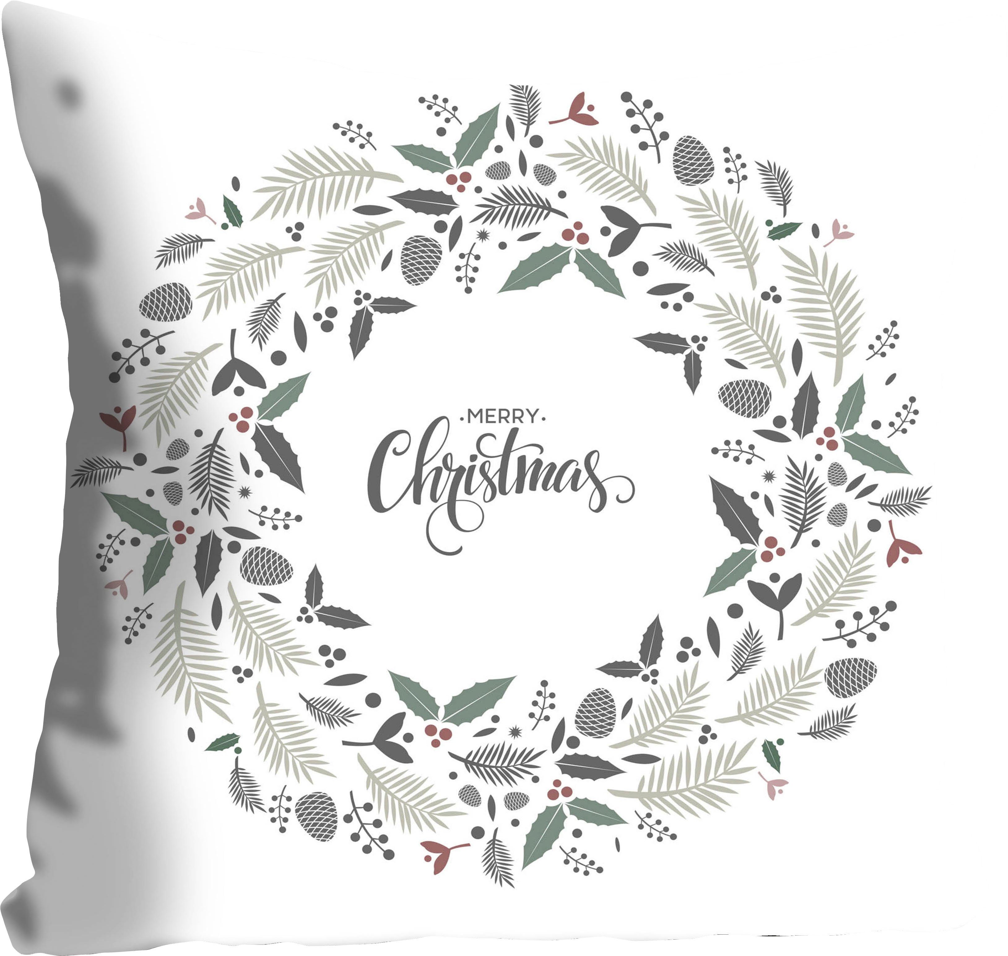 queence Sierkussen Lavendel Kussenhoes, Vrolijk Kerstfeest, wit, krans, kerst, feestelijk, decoratief (1 stuk)