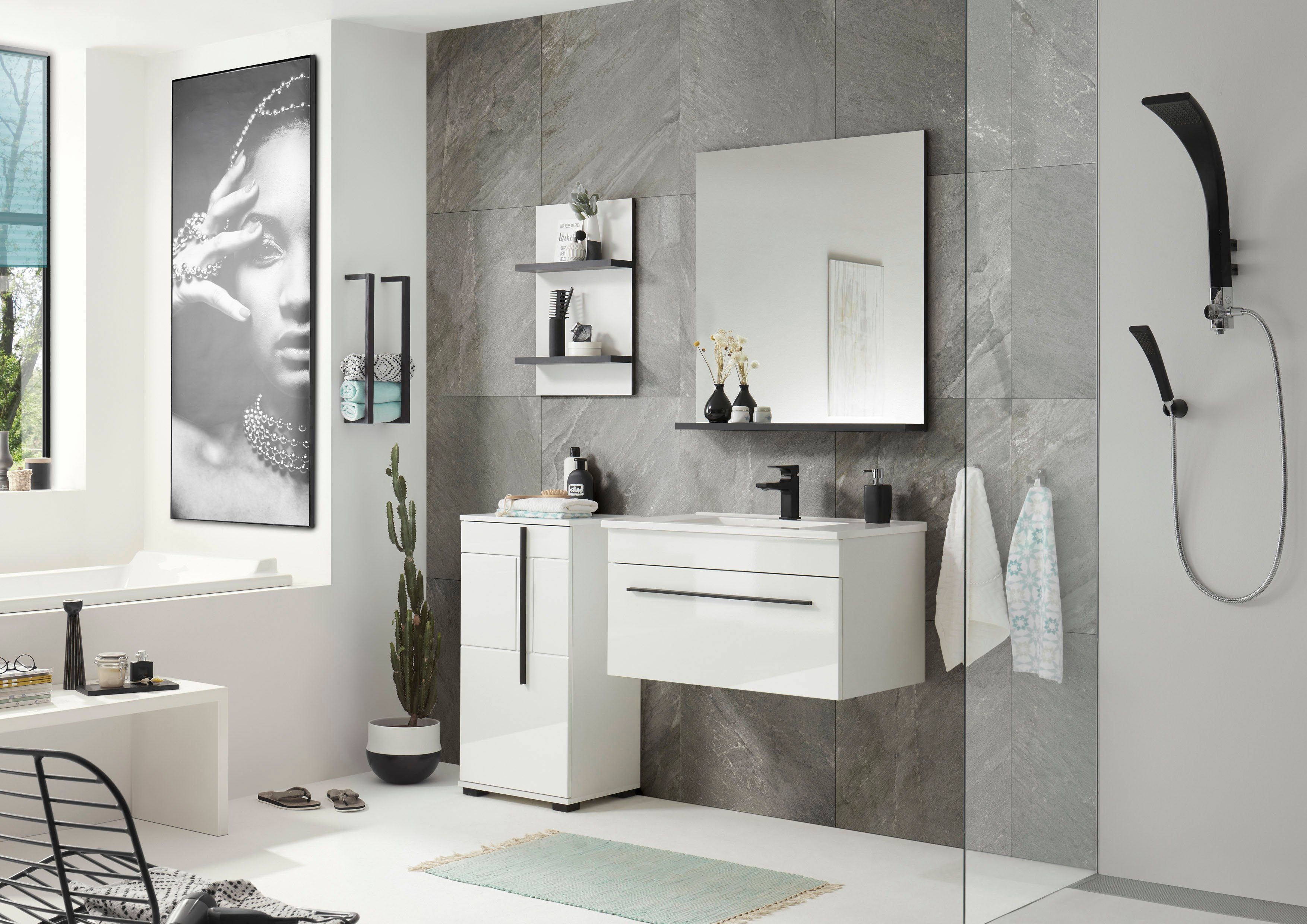 INOSIGN Wandplank Cantara, Badregal in Hochglanz Weiß, Wandboard im modernen Design