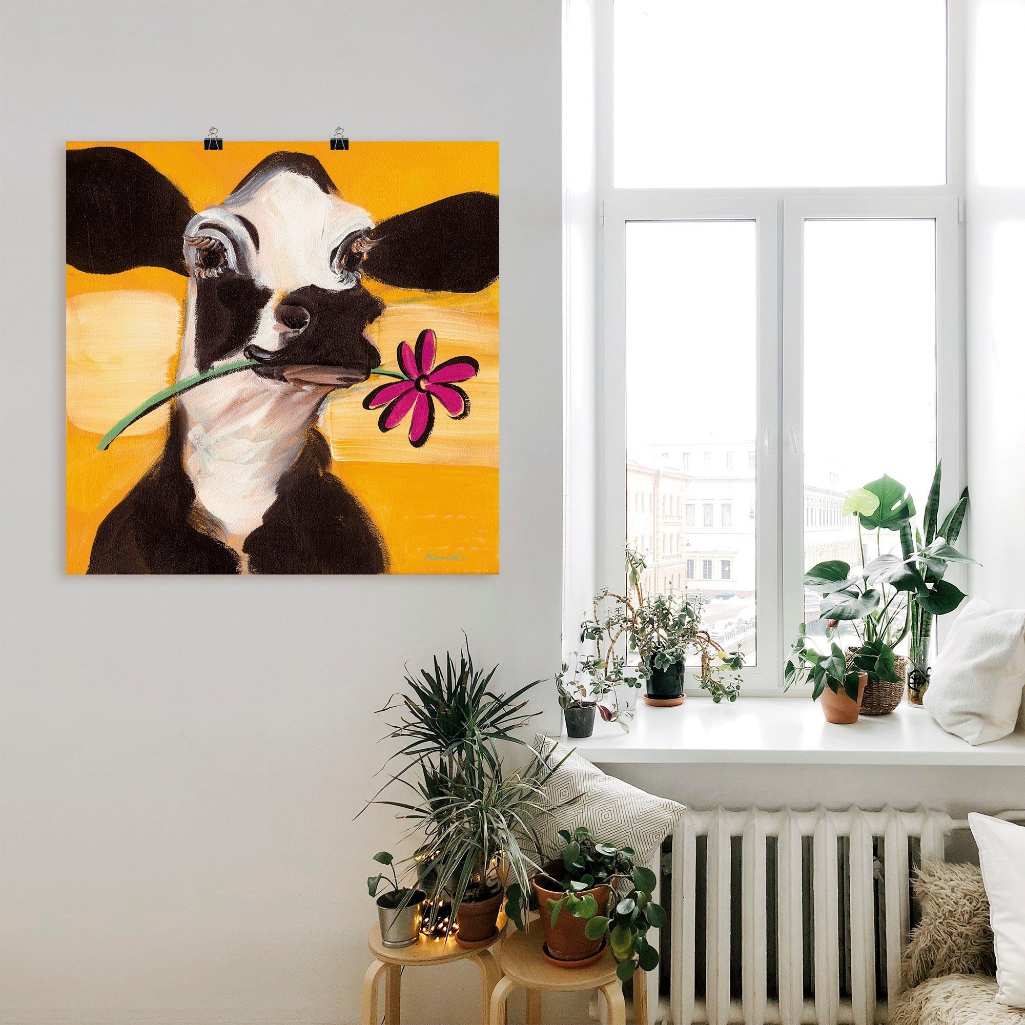 Artland Artprint Gelukkige koe als artprint op linnen, poster, muursticker in verschillende maten