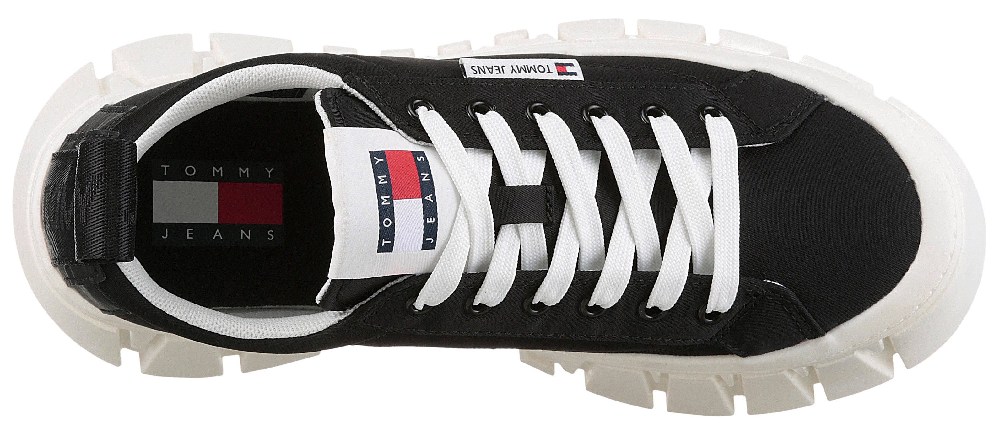 TOMMY JEANS Plateausneakers TJW FLATFORM SNEAKER NYLON , vrijetijdsschoen, lage schoen, veterschoen met opvallende plateauzool