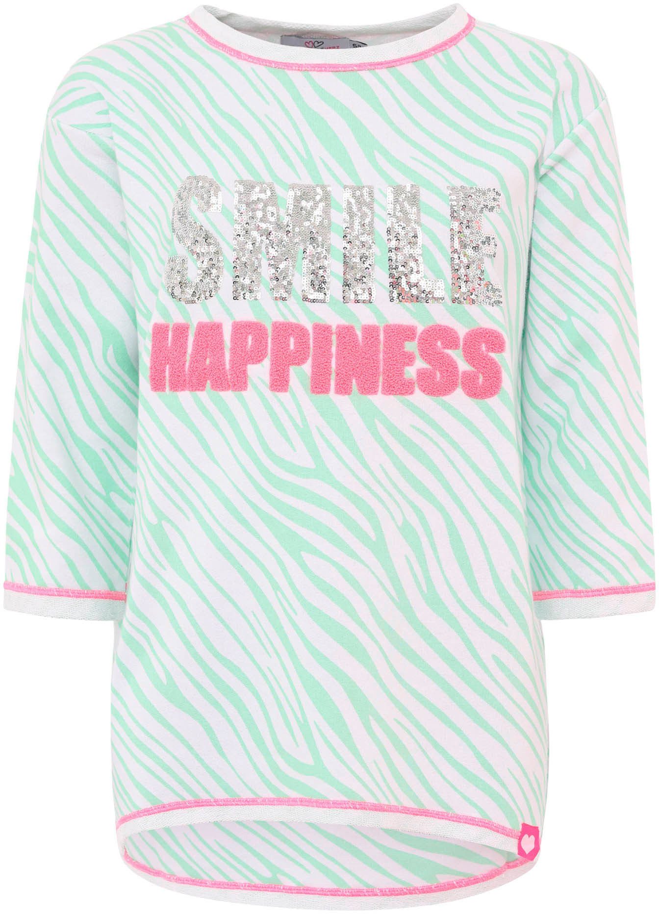 Zwillingsherz Shirt met lange mouwen SMILE Happiness met zebrapatroon en frontmotief, met 3/4 mouw