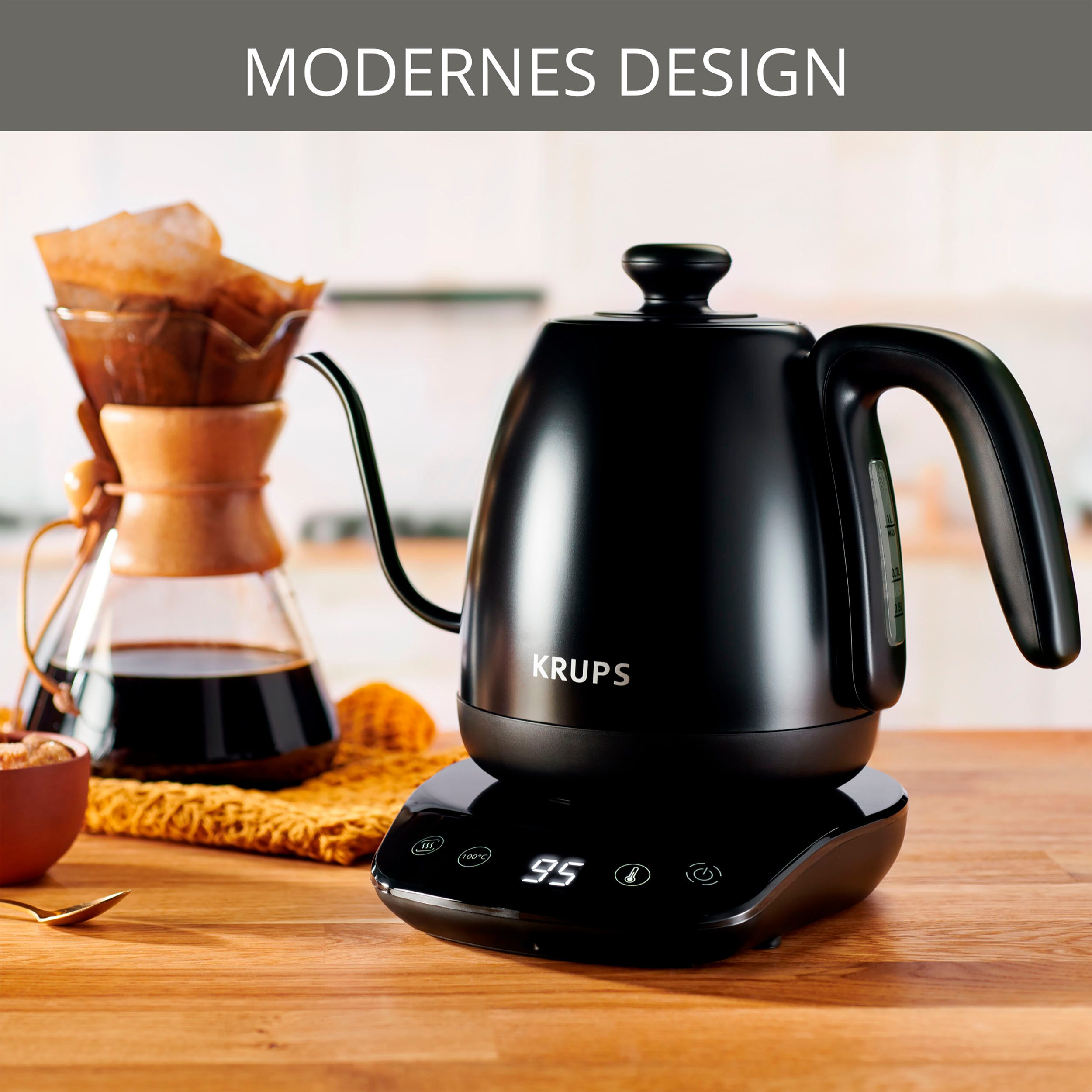 Krups Waterkoker BW9238 coffee control Gooseneck, 1 l, Zwanenhals-uitloop, 1 L, digitale weergave, 8 instellingen
