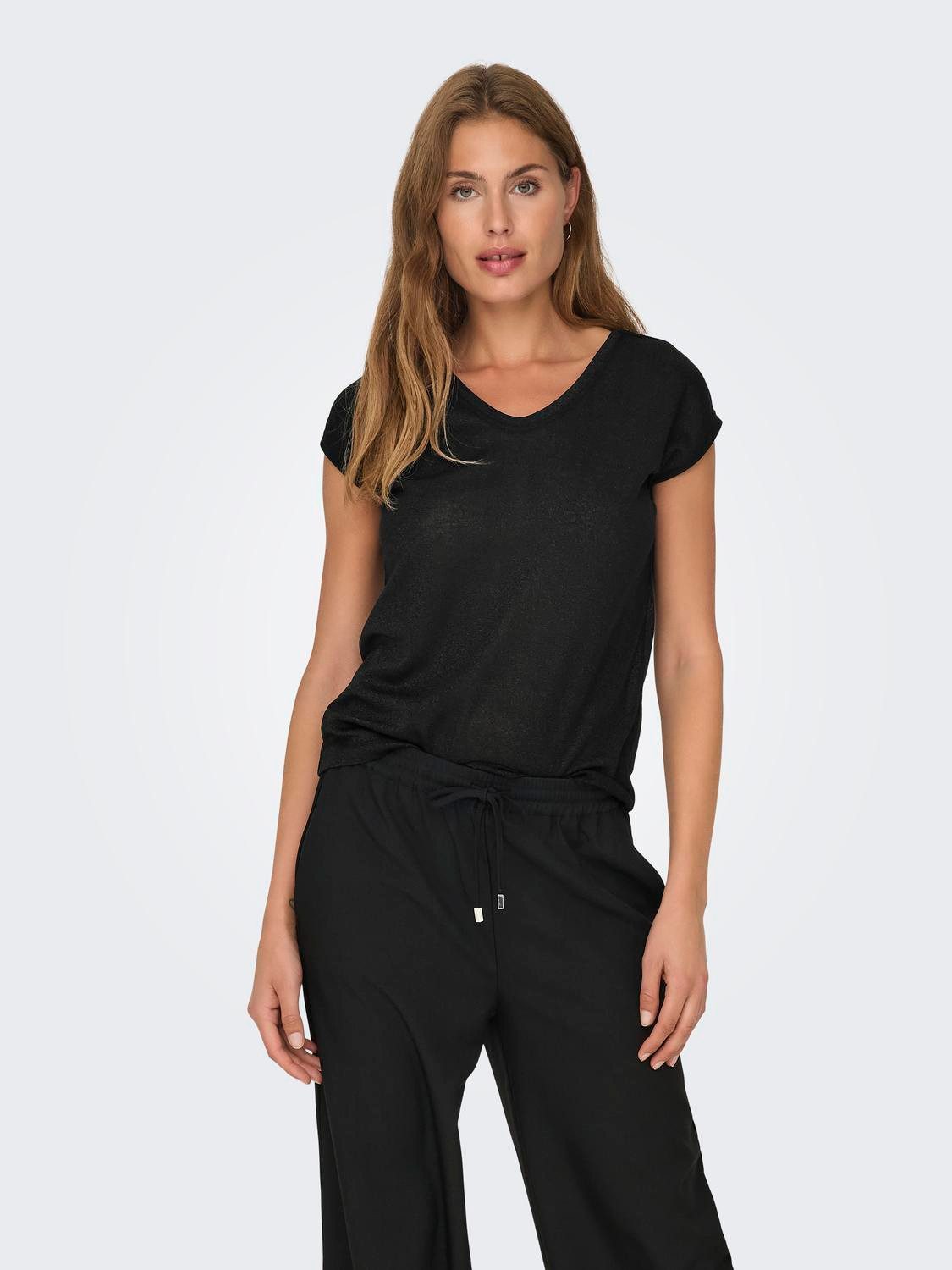 Only Shirt met korte mouwen ONLSILVERY S/S V NECK LUREX TOP JRS NOOS
