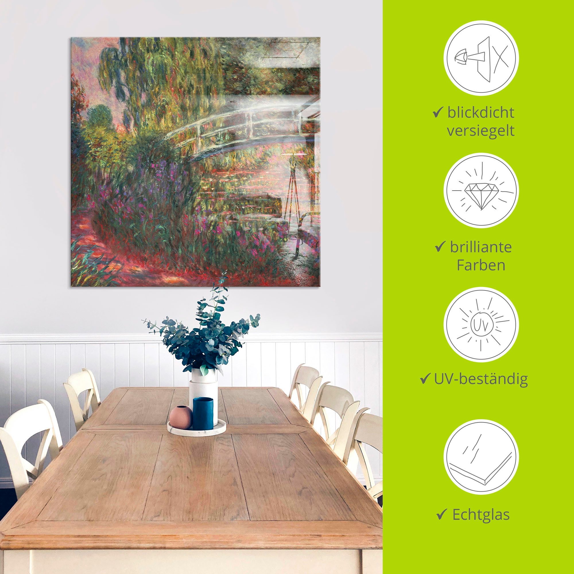 Artland Print op glas Japanse brug in de tuin van Giverney