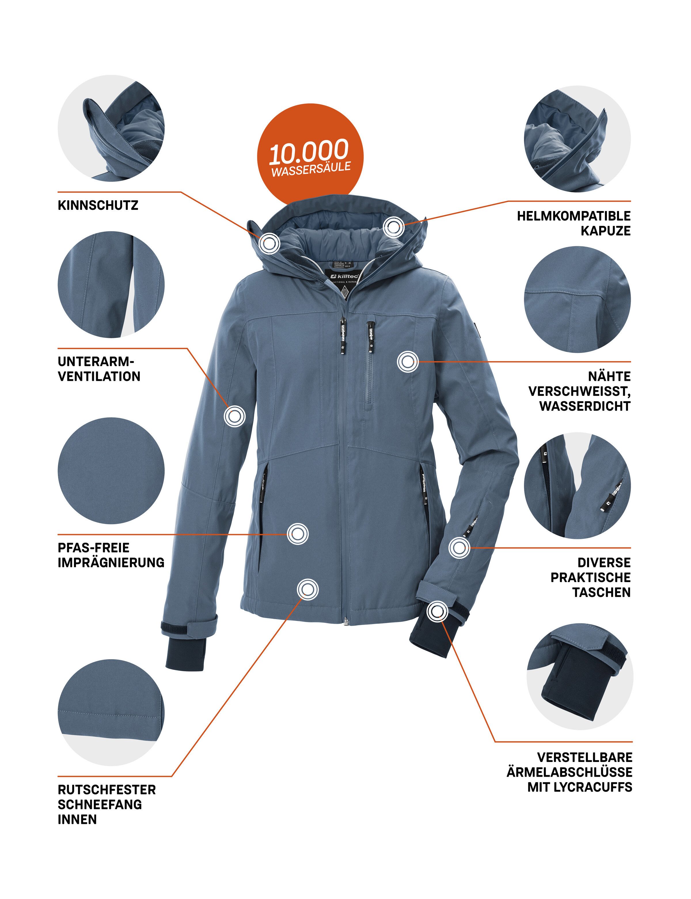 Killtec Ski-jack KSW 276 WMN SKI JCKT Waterdichte damesjas met sneeuwvanger, ademend vermogen en zakken