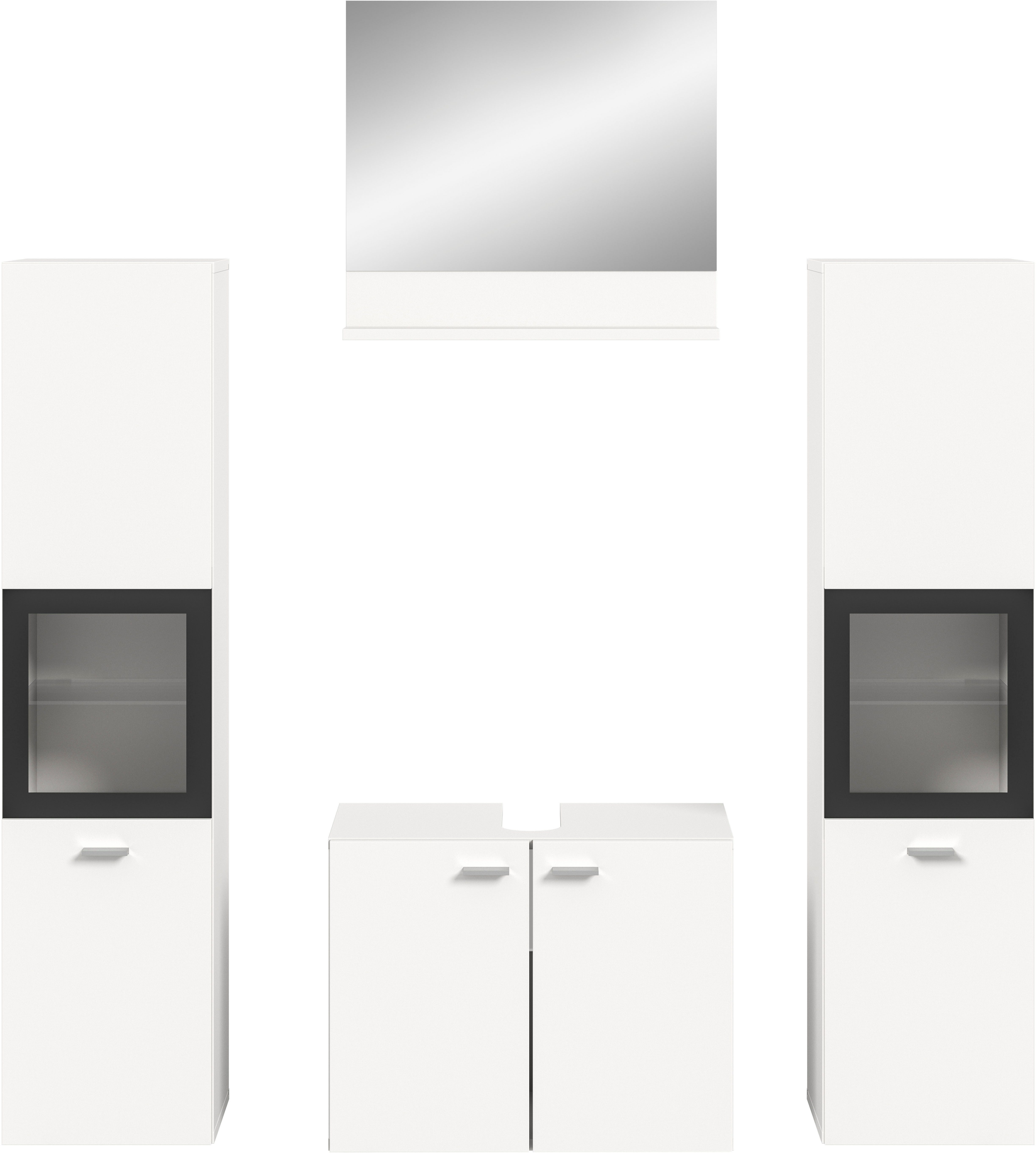 welltime Badmeubelset Tampa, breedte 137cm, 4-delig Wastafelonderkast, spiegel, hoge kast (4 stuks)