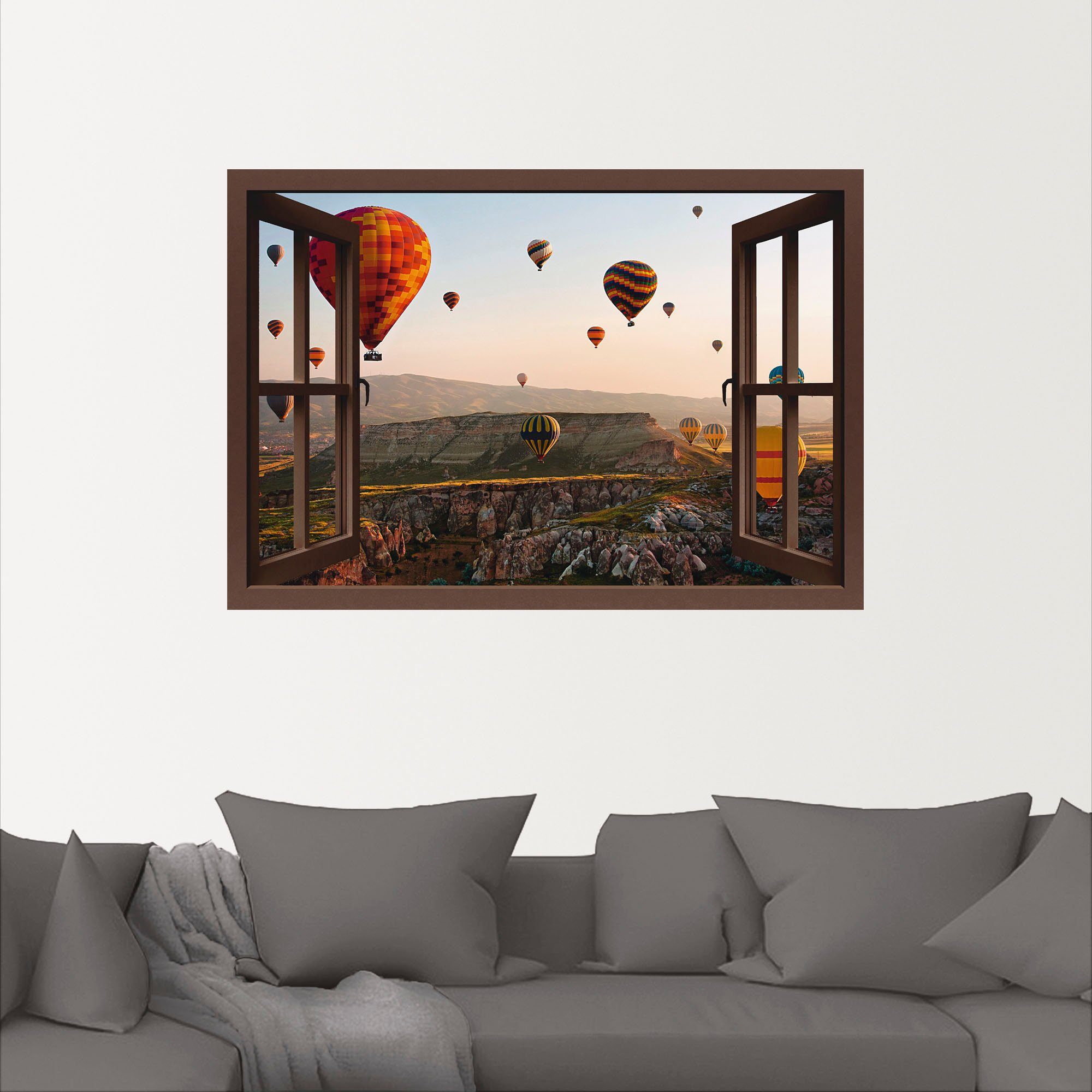 Artland Artprint Blik uit het venster Cappadocië ballonvaart als artprint op linnen, poster, muursticker in verschillende maten