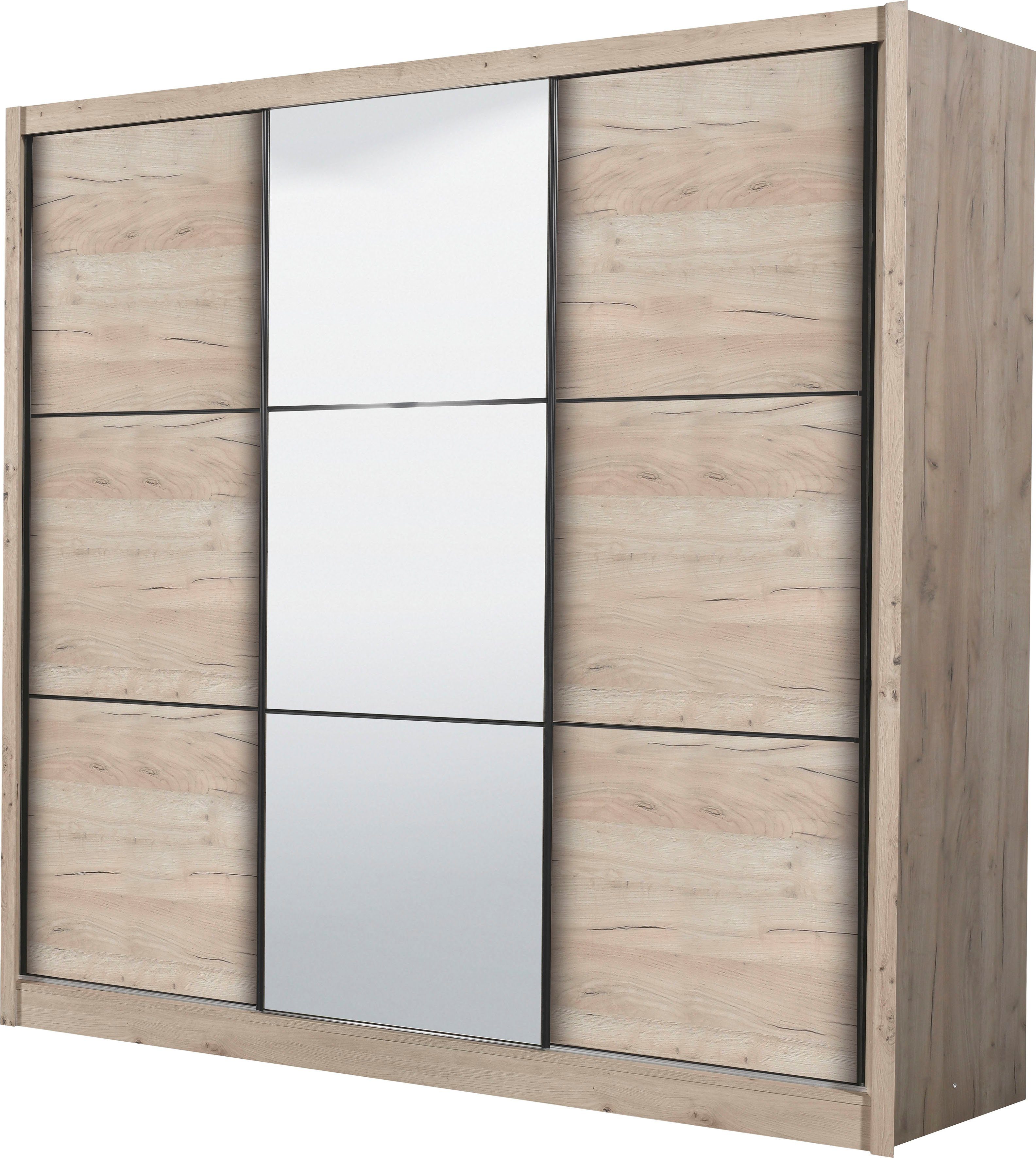 INOSIGN Zweefdeurkast Navara kledingkast met spiegel linnenkast garderobe met royale binnenuitrusting, fsc®-gecertificeerd, in 3 breedtes