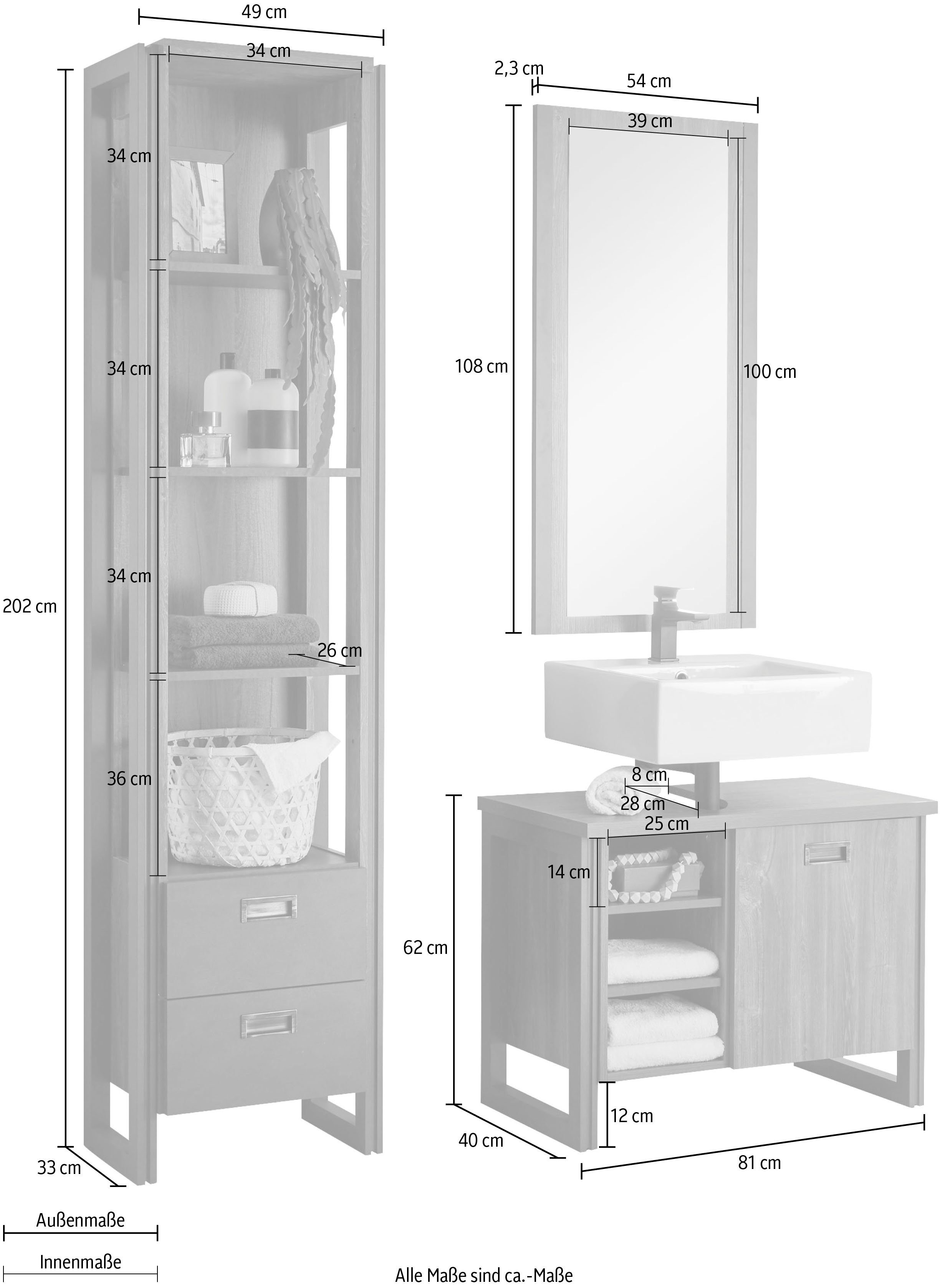 Home affaire Badkamerserie Detroit, Bad im Industrialdesign, 3-teiliges Badezimmer (set, 3-delig)