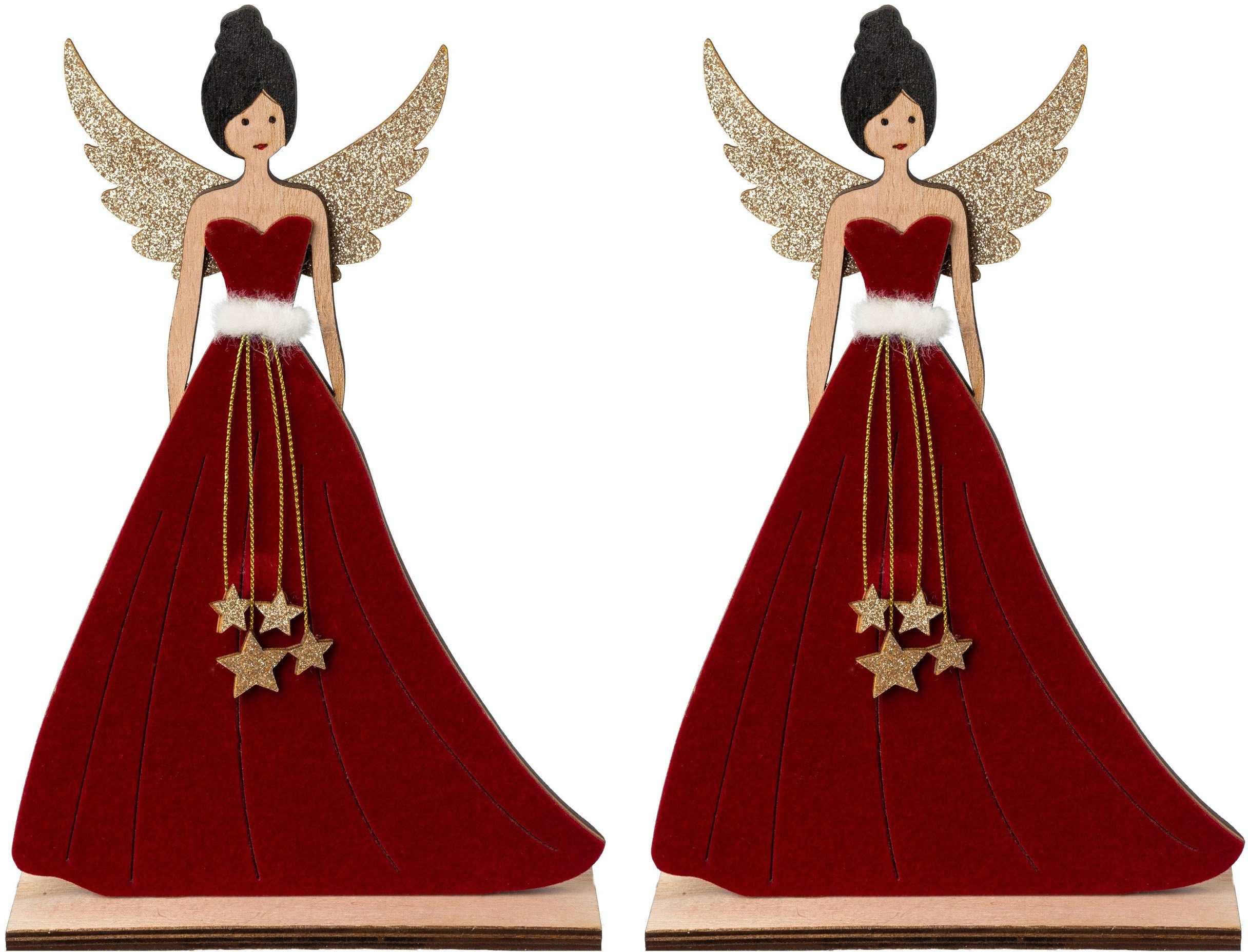 Creativ deco Engelfiguur Kerst versiering met stoffen applicaties (2 stuks) kerstbeeldjes multicolor