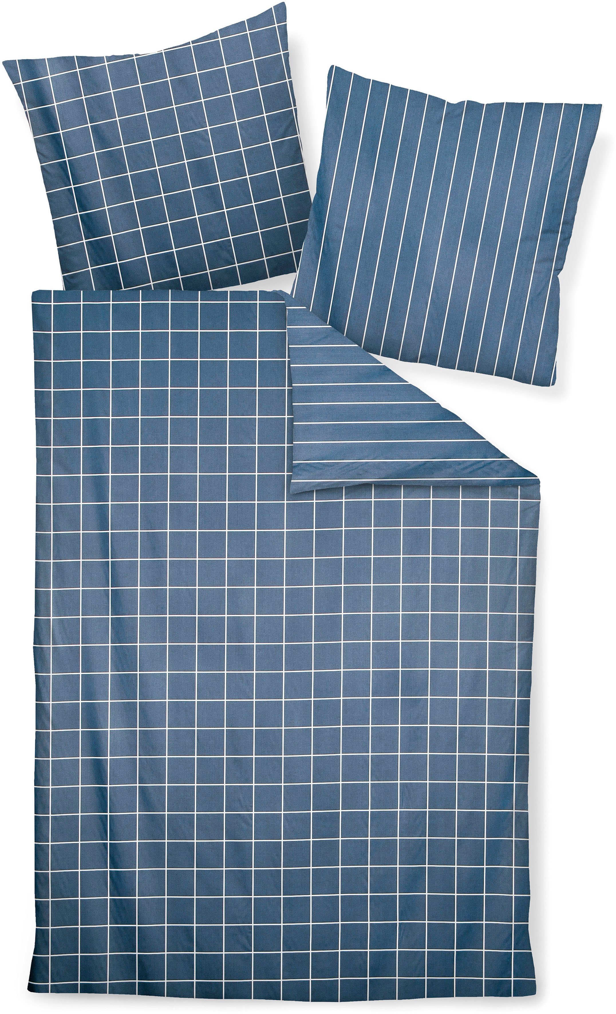 Janine Tweezijdig te gebruiken overtrekset Modernclassic 39025 met ritssluiting, 100% katoen, met ruiten en strepen (2-delig) dekbedovertrekken blauw