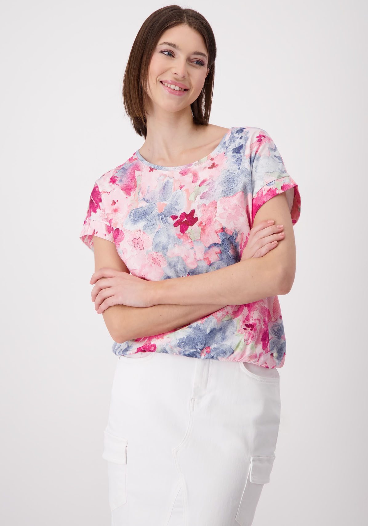 Monari Shirt met ronde hals met all-over bloemenprint