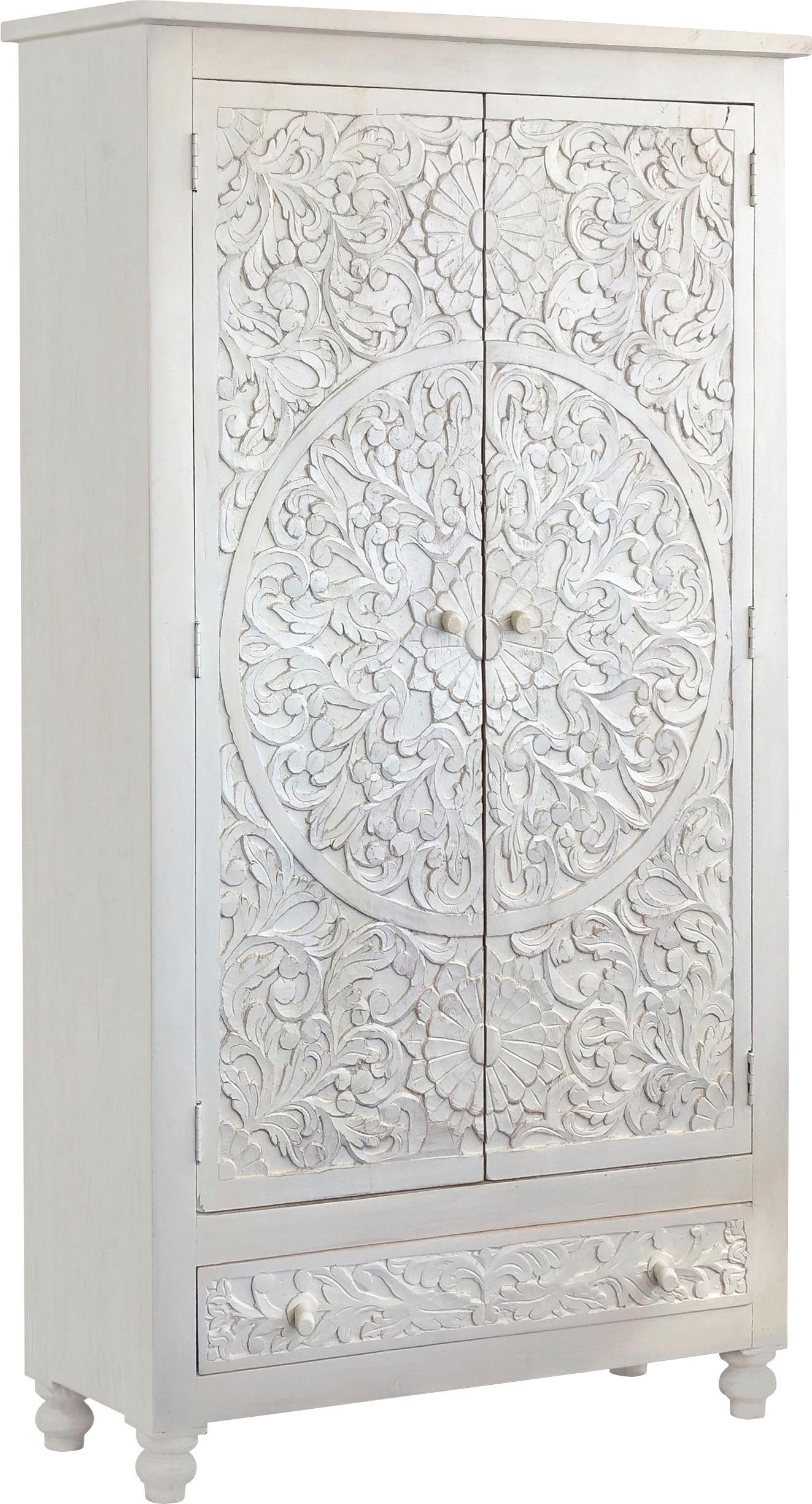 Home affaire Draaideurkast FENRIS gemakkelijk te onderhouden mangohout, met decoratief houtsnijwerk, hoogte 180 cm
