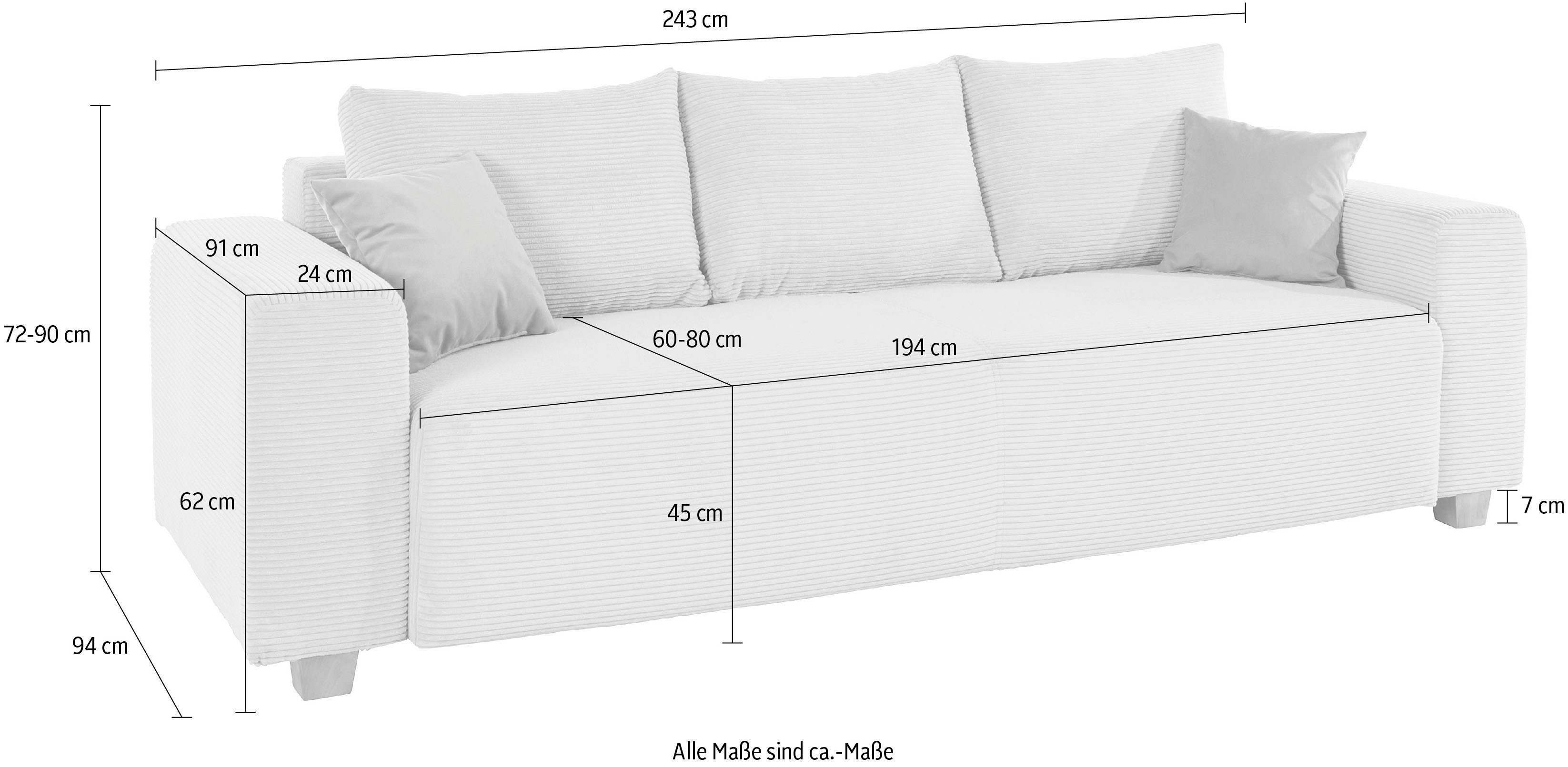 COLLECTION AB Slaapbank Yves Bedfunctie, bedlade, bonnellvering, rugkussen, sierkussen