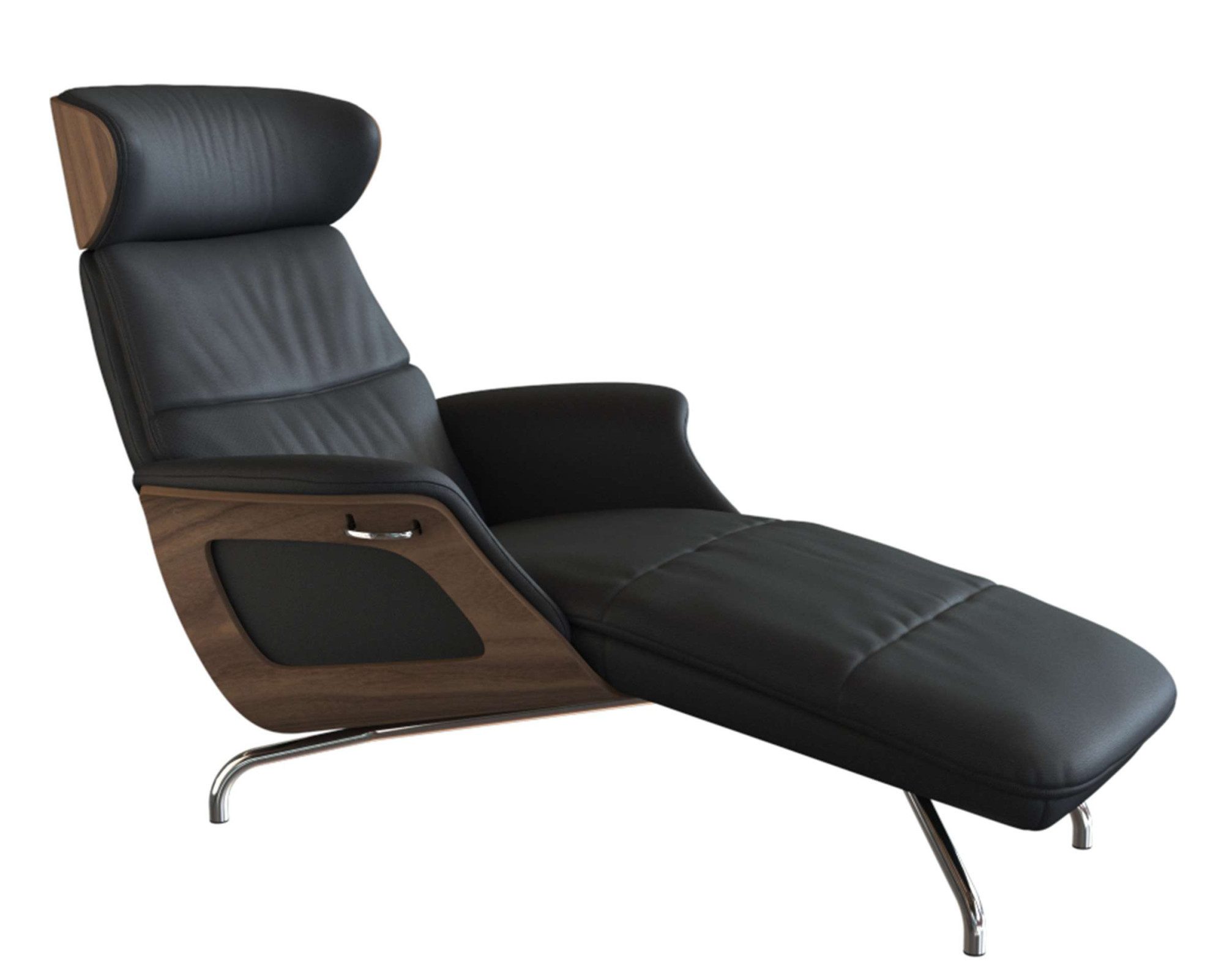 FLEXLUX Loungestoel Clement chaise longue, relaxstoel, ligstoel Rug- en hoofdsteunverstelling, armleuning, walnoot, voet van aluminium