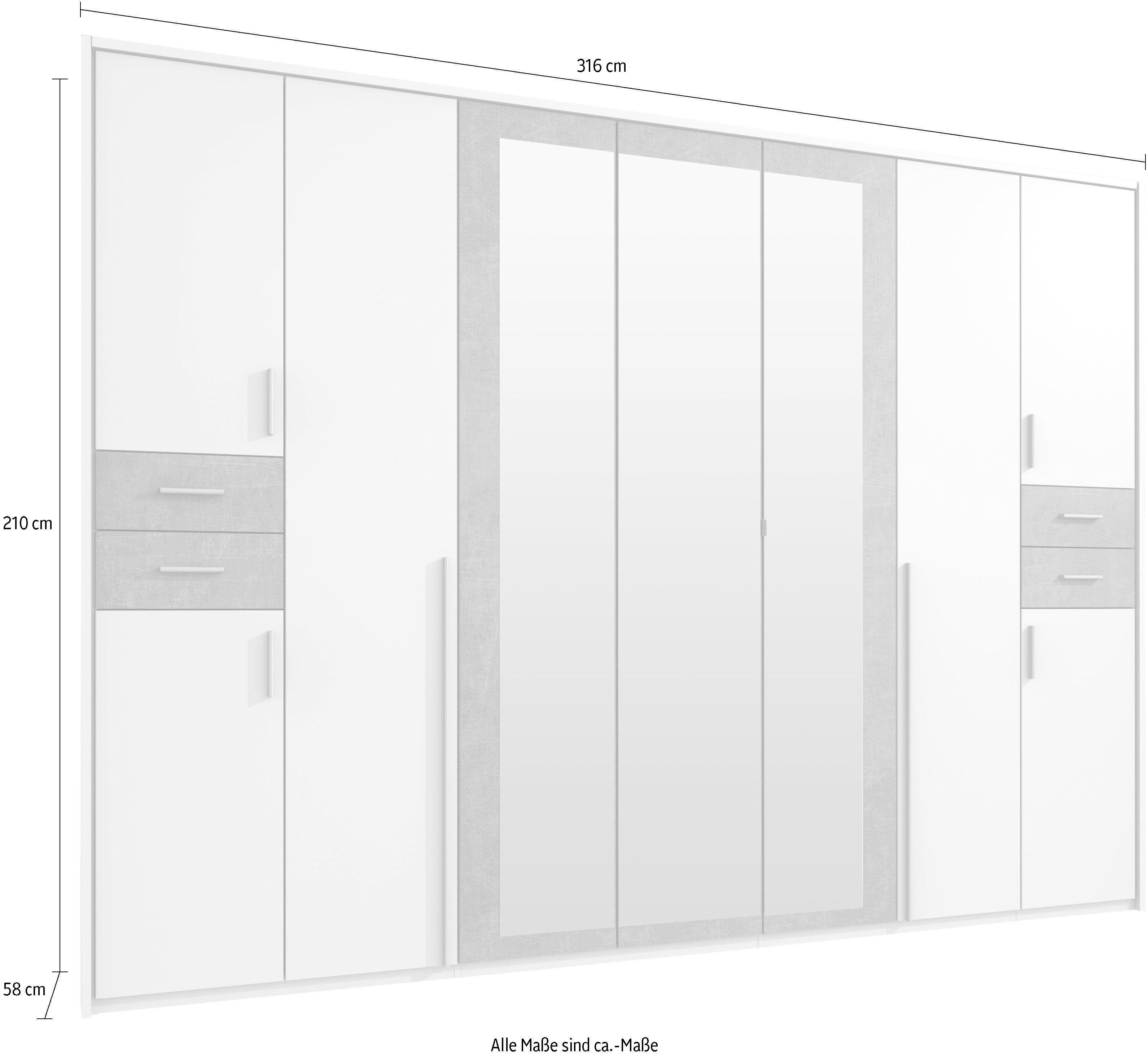 Wimex Draaideurkast Vegas inclusief passepartout frame, met spiegeldeuren en laden