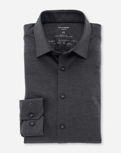 OLYMP Businessoverhemd No. Six 24/Seven super slim in comfortabele jersey-kwaliteit heren zakelijke overhemden maat 46 grijs