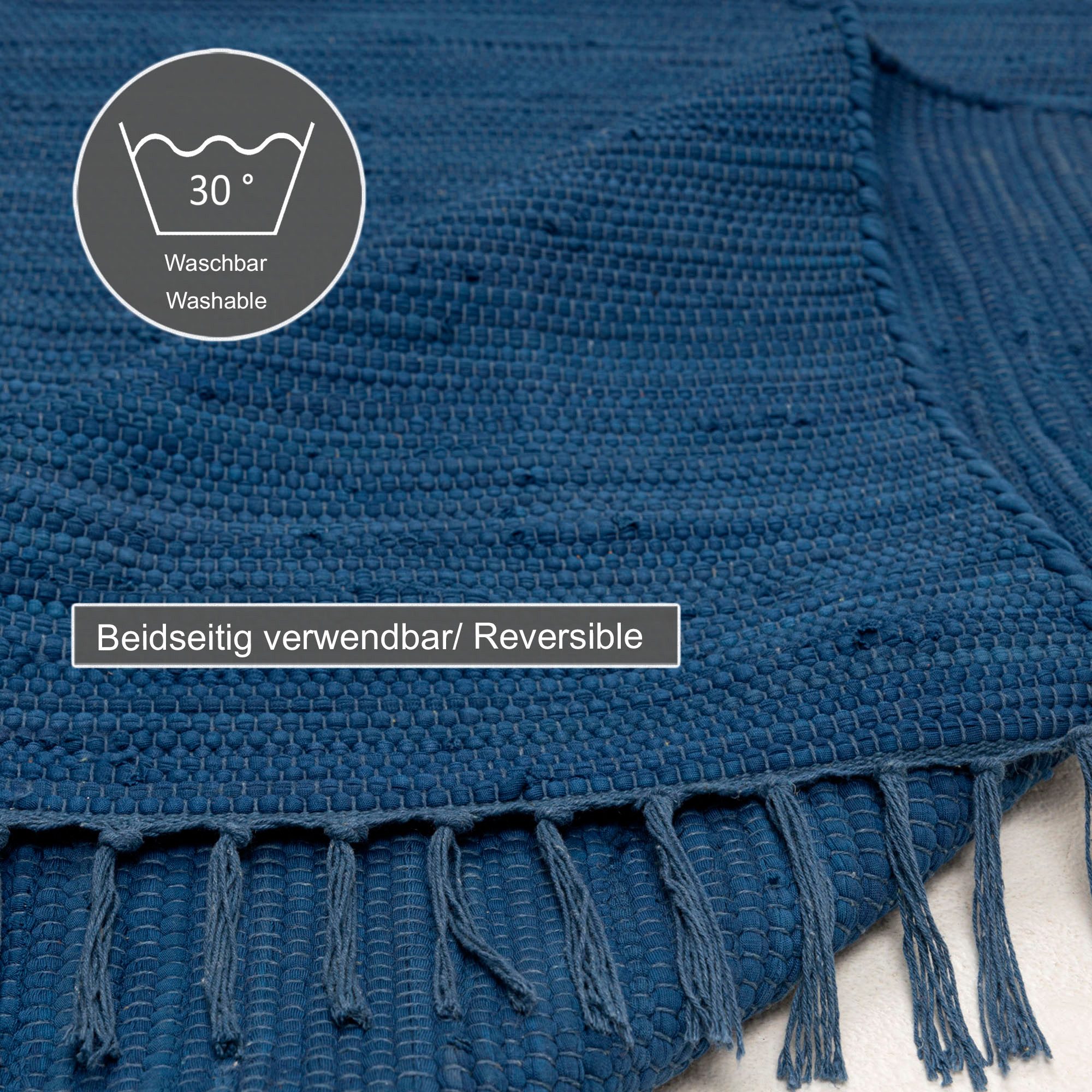 THEKO Vloerkleed Happy Cotton Handgeweven vloerkleed, platweefsel, puur katoen, met de hand geweven, met franje