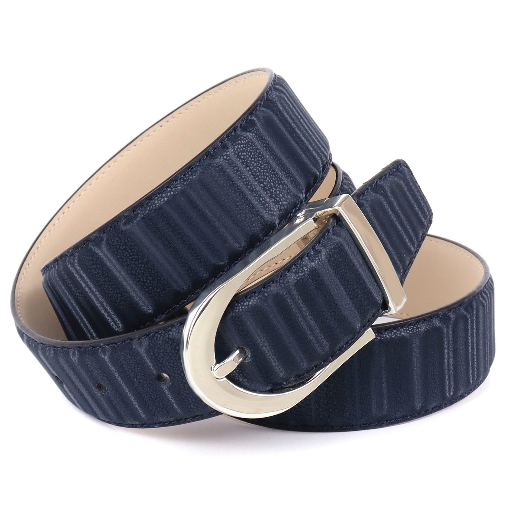 Anthoni Crown Leren riem dames brede riemen maat 75 blauw