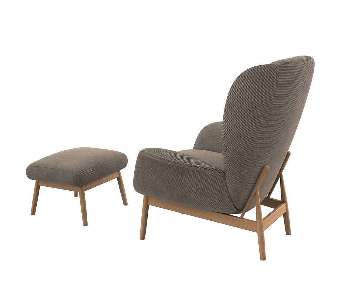 FLEXLUX Oorfauteuil Padova Stijl & comfort, organische vorm, geïntegreerde lendesteun, eikenhouten voet