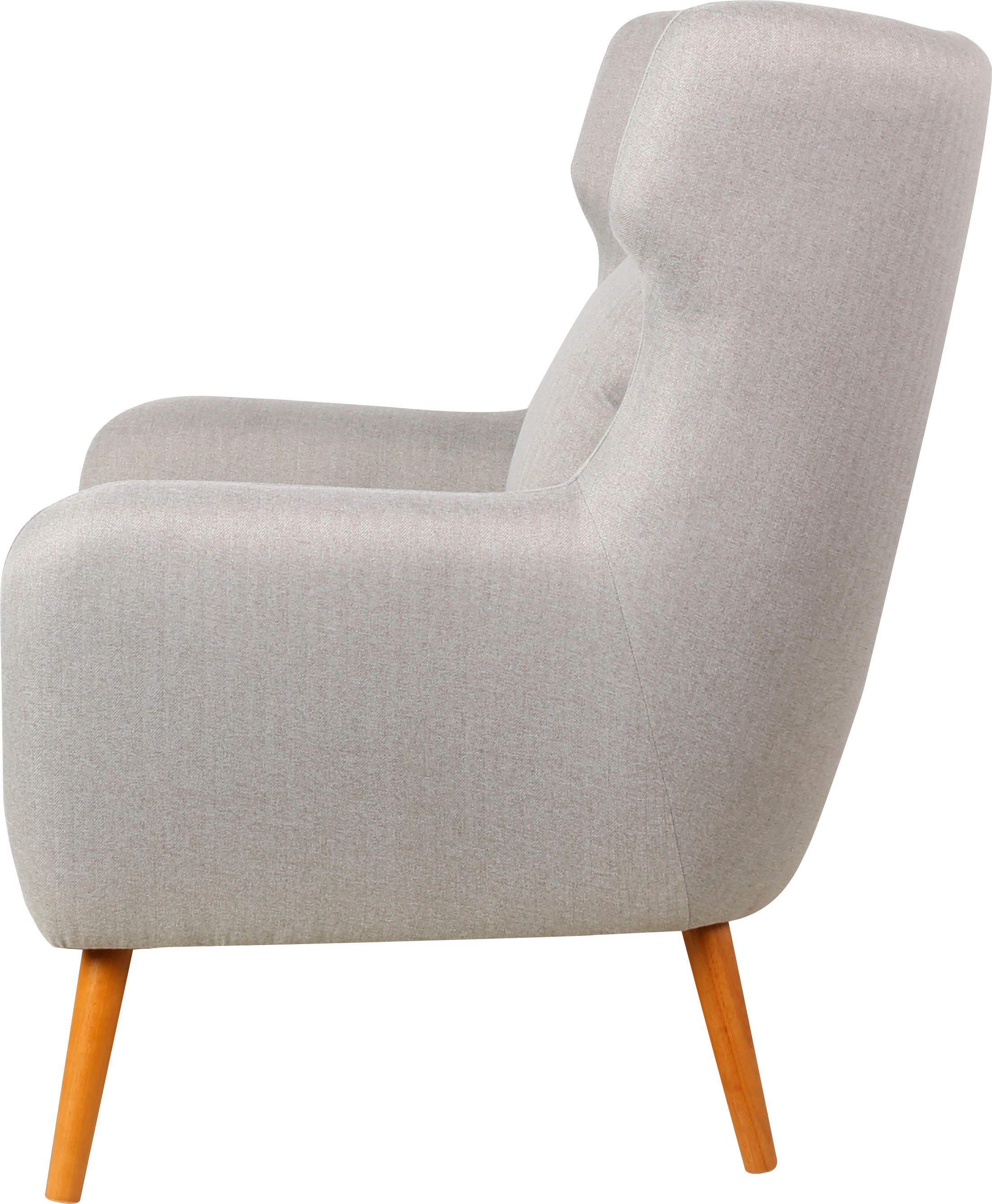 Home affaire Oorfauteuil Yamuna met beklede zitting, frame en poten van massief hout, zithoogte 47 cm