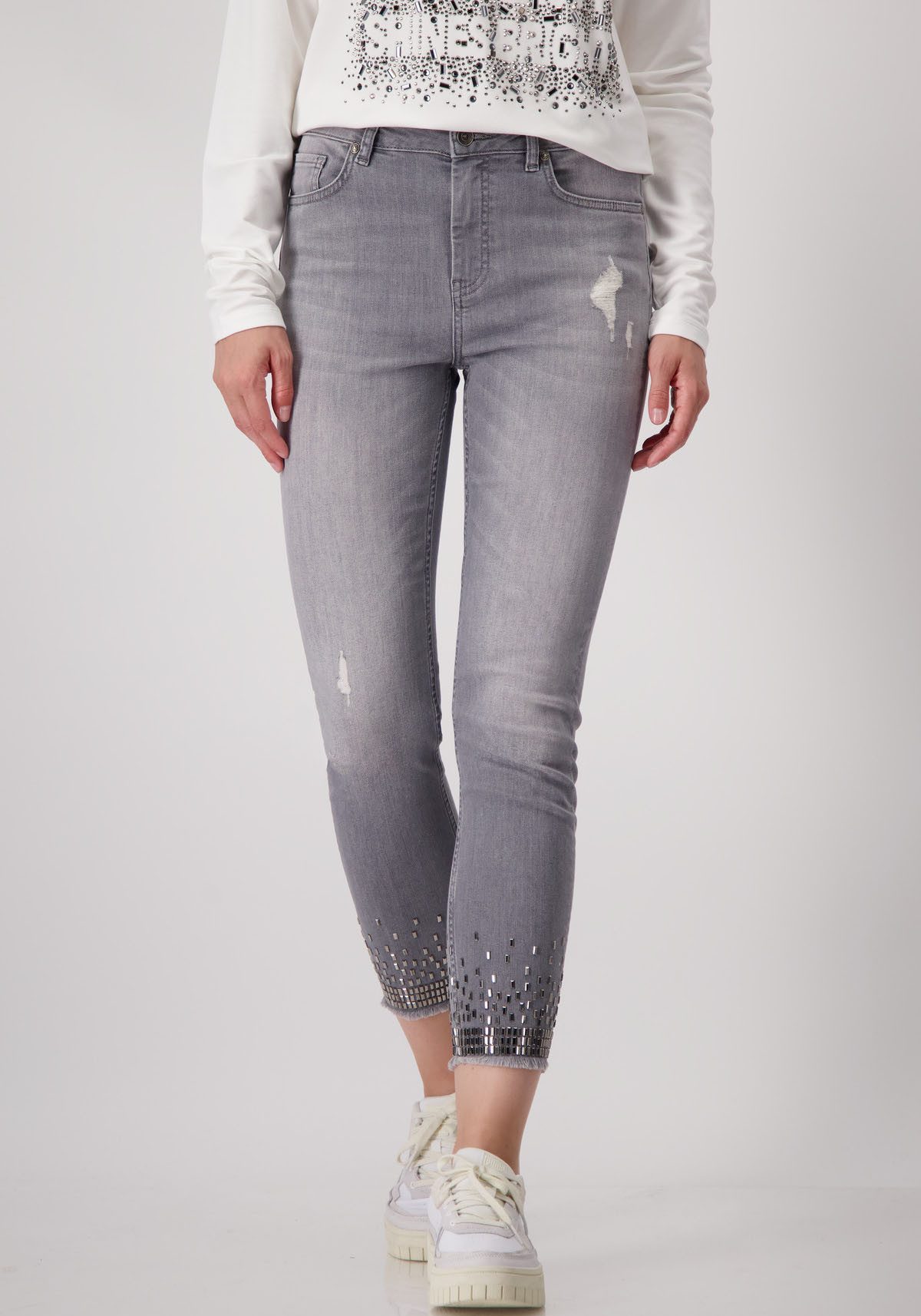 Monari Skinny Jeansbroek sieraad met glinstersteentjes