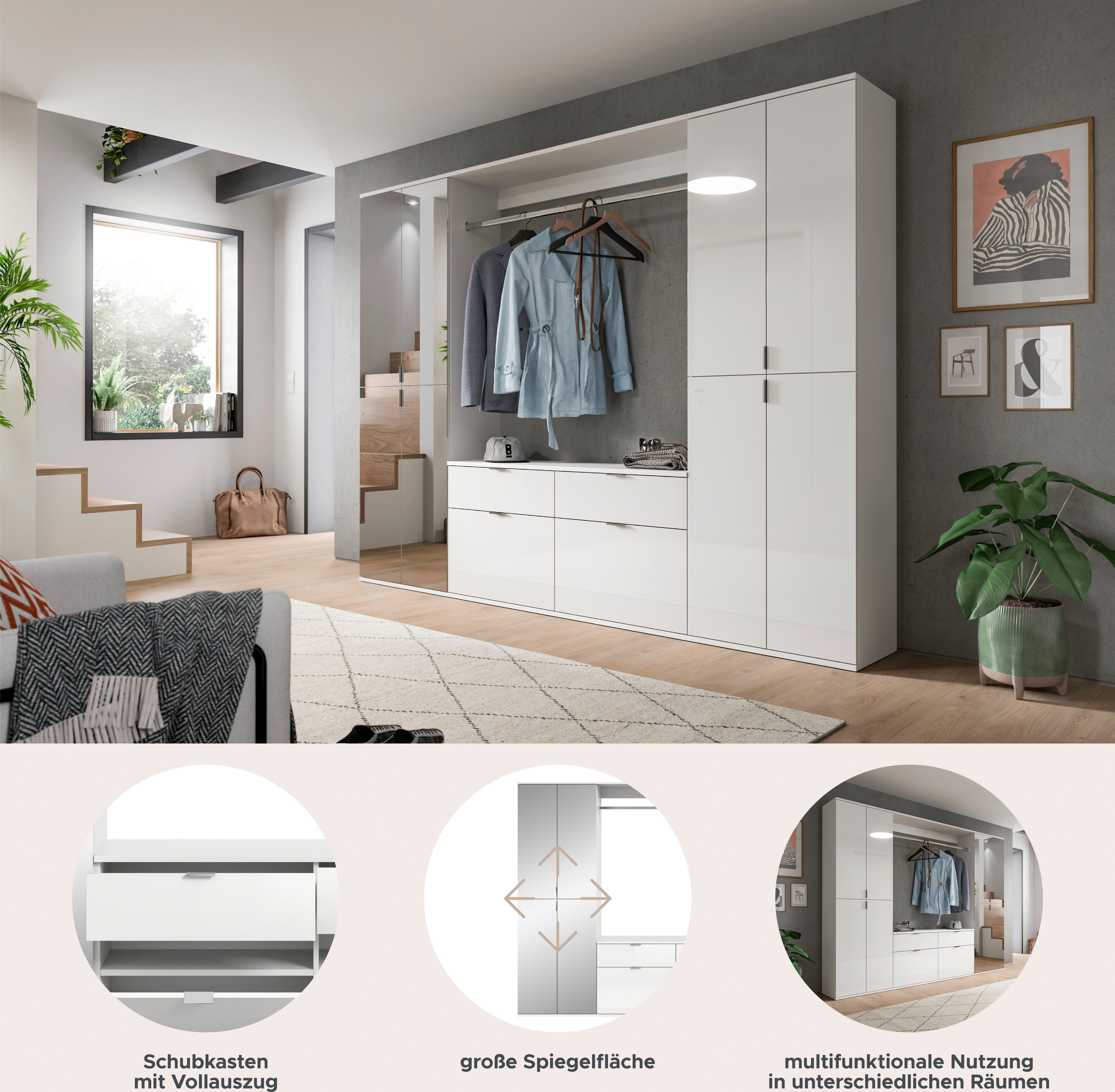 INOSIGN Halmeubelset Trondheim, Breedte 243 cm, 5-delig, bestaande uit: 2x garderobekast, 1 commode, 1 kledingstang, 1 legplank (set, 4-delig)