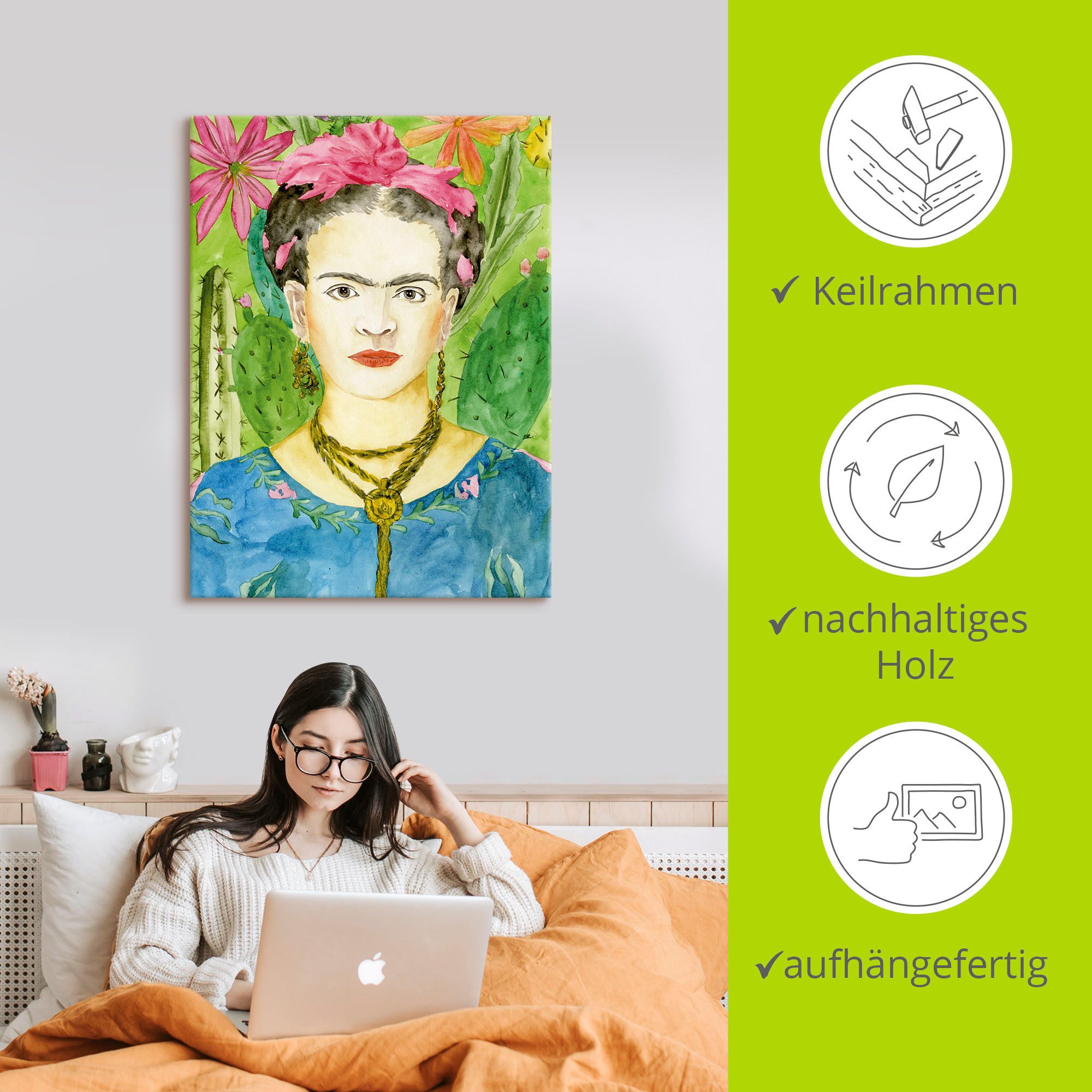 Artland Artprint Frida Kahlo II als artprint van aluminium, artprint voor buiten, artprint op linnen, poster, muursticker