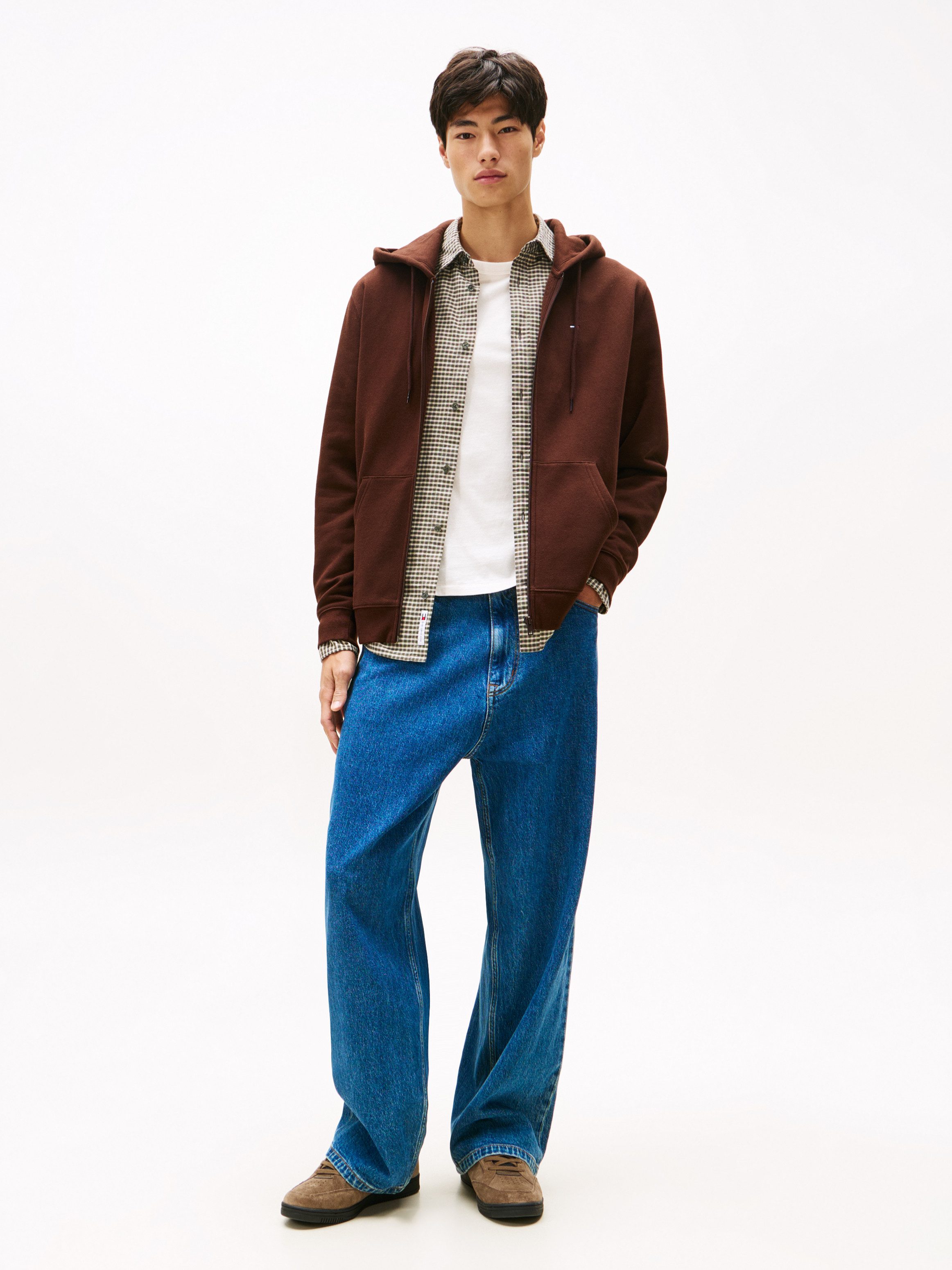 TOMMY JEANS Sweatshirt TJM REG S FLAG ZIP FLEECE THRU met geborduurd merklogo op borsthoogte