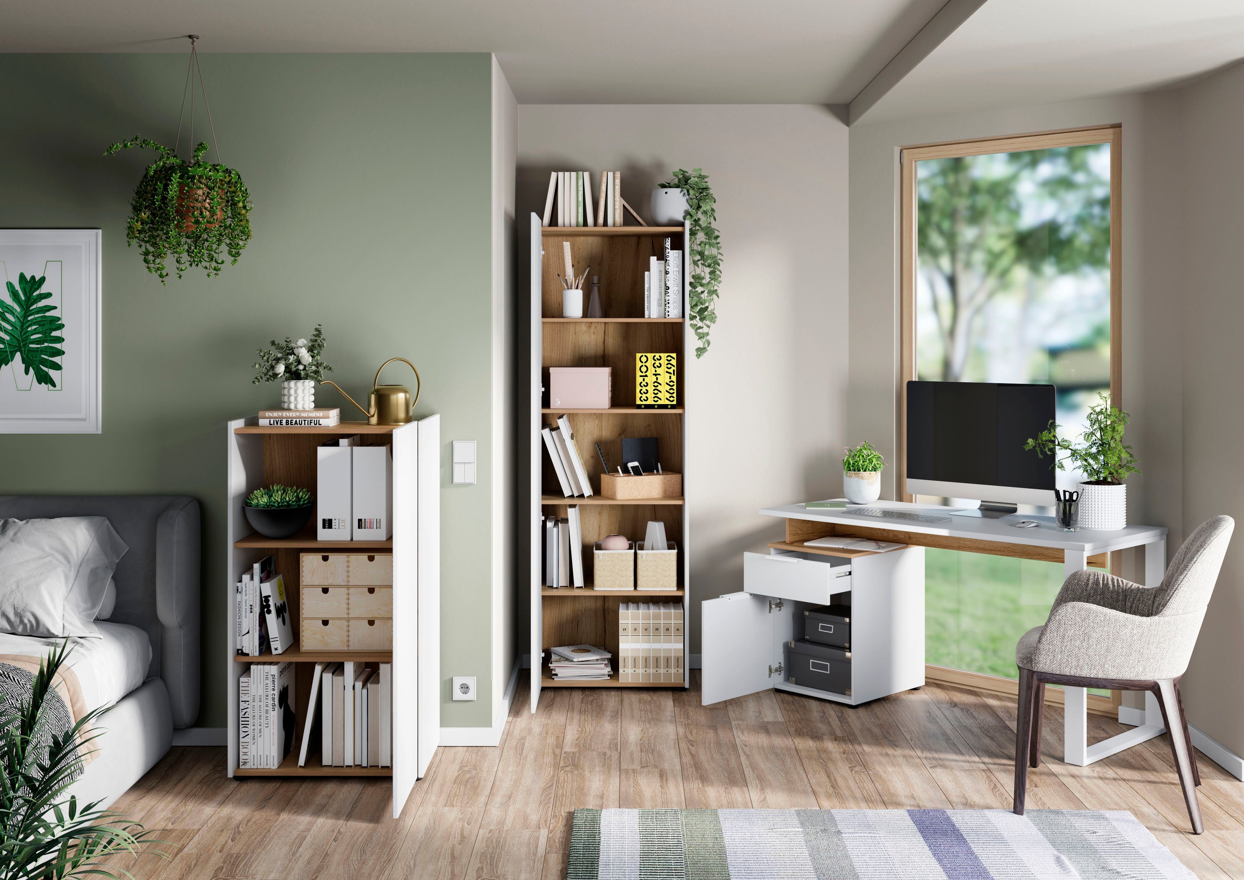 andas Bureau Njavve met beugelonderstel & opbergcontainer , krasvast oppervlak, breedte 140 cm, made in germany
