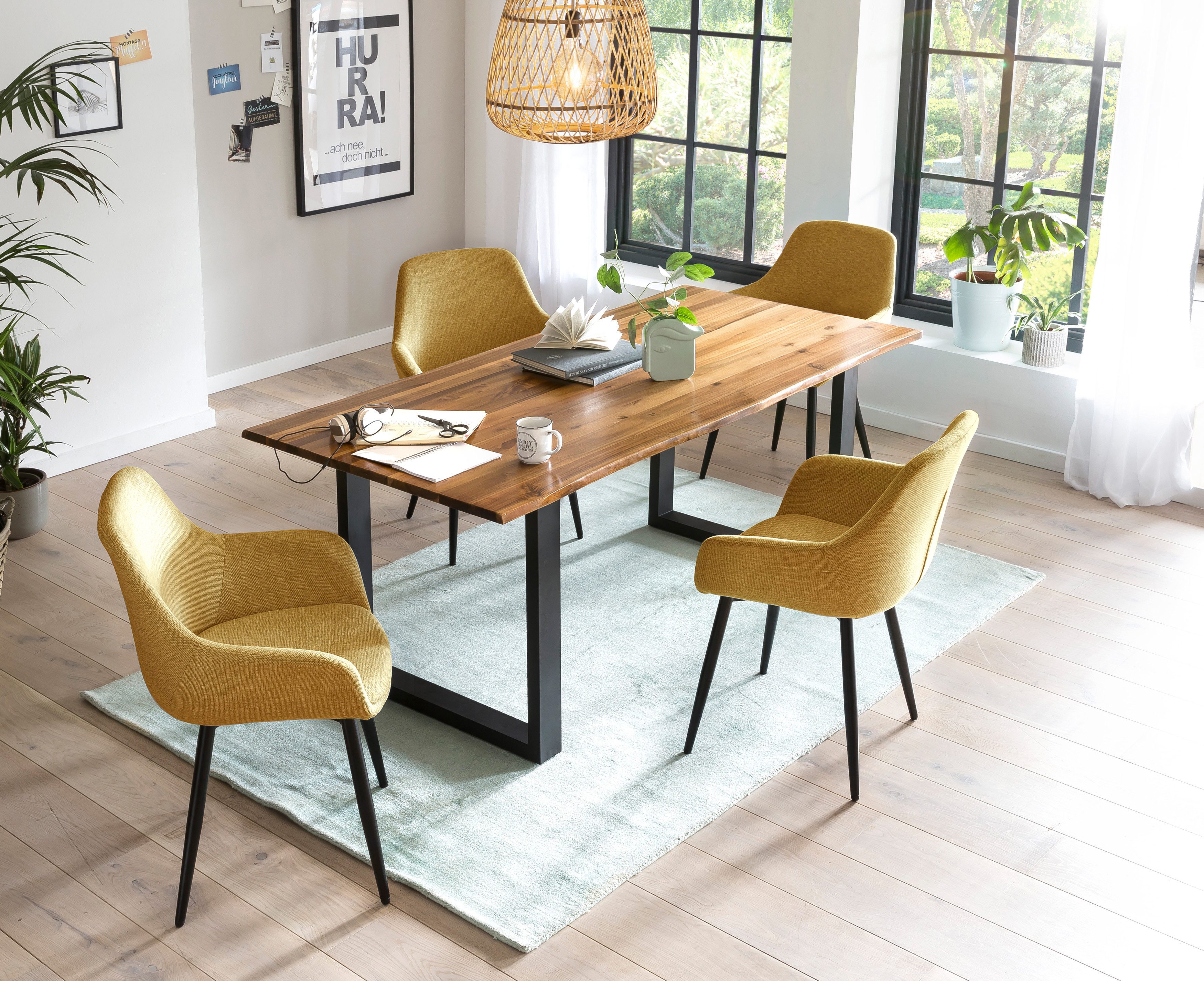 SalesFever Eethoek Tafelblad met echte boomranden (set, 5-delig) eethoeken geel