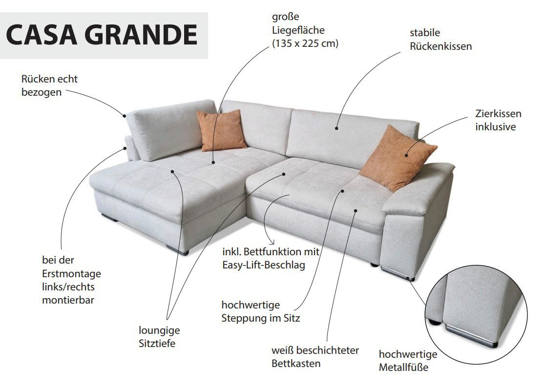 exxpo - sofa fashion Hoekbank Casa Grande incl. bedfunctie, bedlade, OTTOs Choice, comfortabel