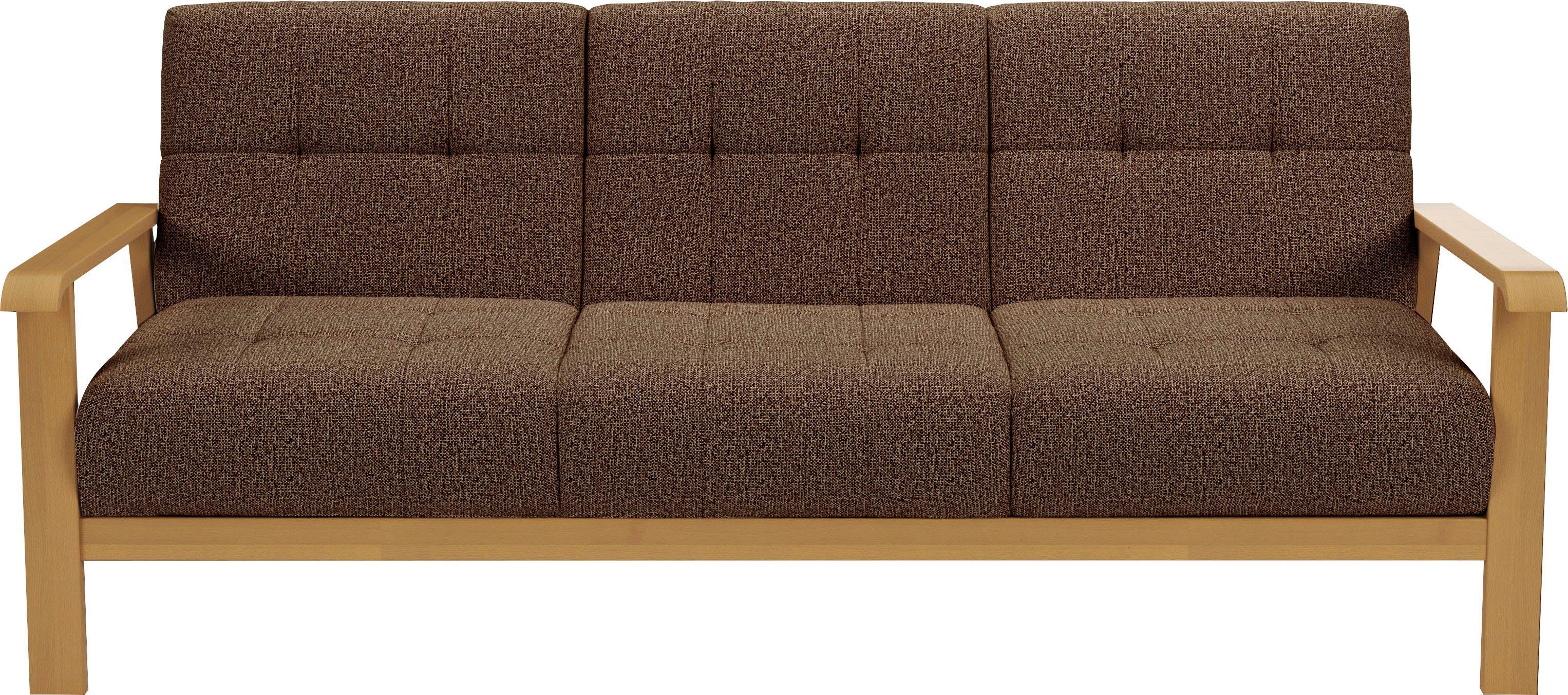 sit&more 3-zitsbank Billund Armleuningen van eikenkleurig beukenhout, verschillende bekledingen en kleuren bruin, 3-zitsbanken, Met slaapfunctie