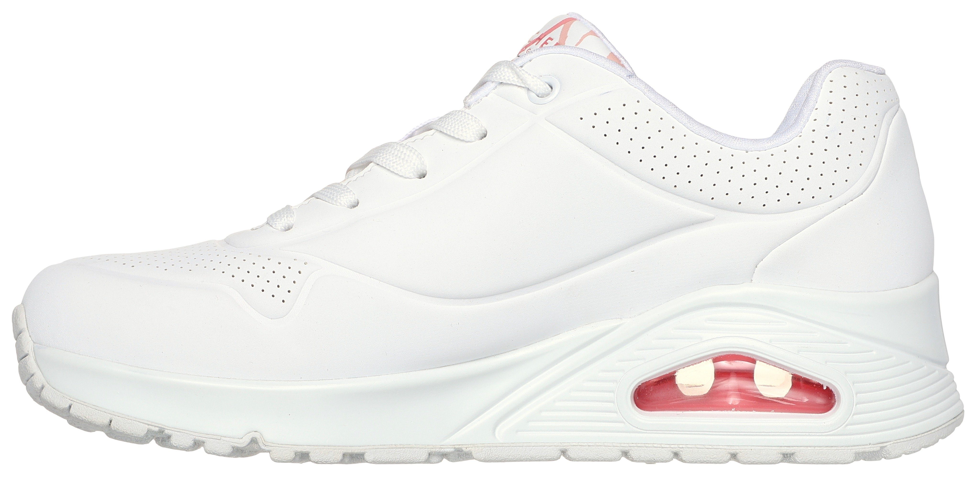 Skechers Sneakers met sleehak UNO-SPREAD THE LOVE Vrijetijdsschoen, lage schoen, veterschoen met coole graffiti-print