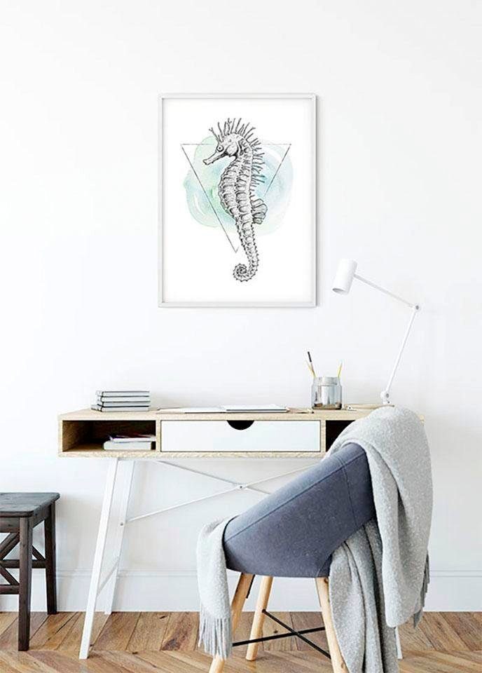 Komar Wanddecoratie Sea Horse Watercolor Wanddecoratie - zonder lijst (1 stuk)