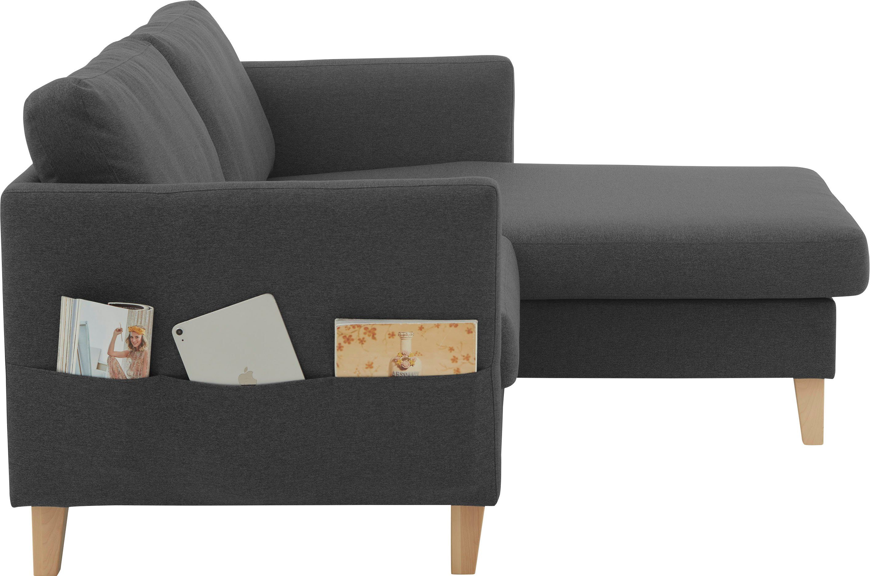ATLANTIC home collection Hoekbank Mailo L-vorm met zakken opzij, récamier aan beide kanten te monteren, massief houten poten