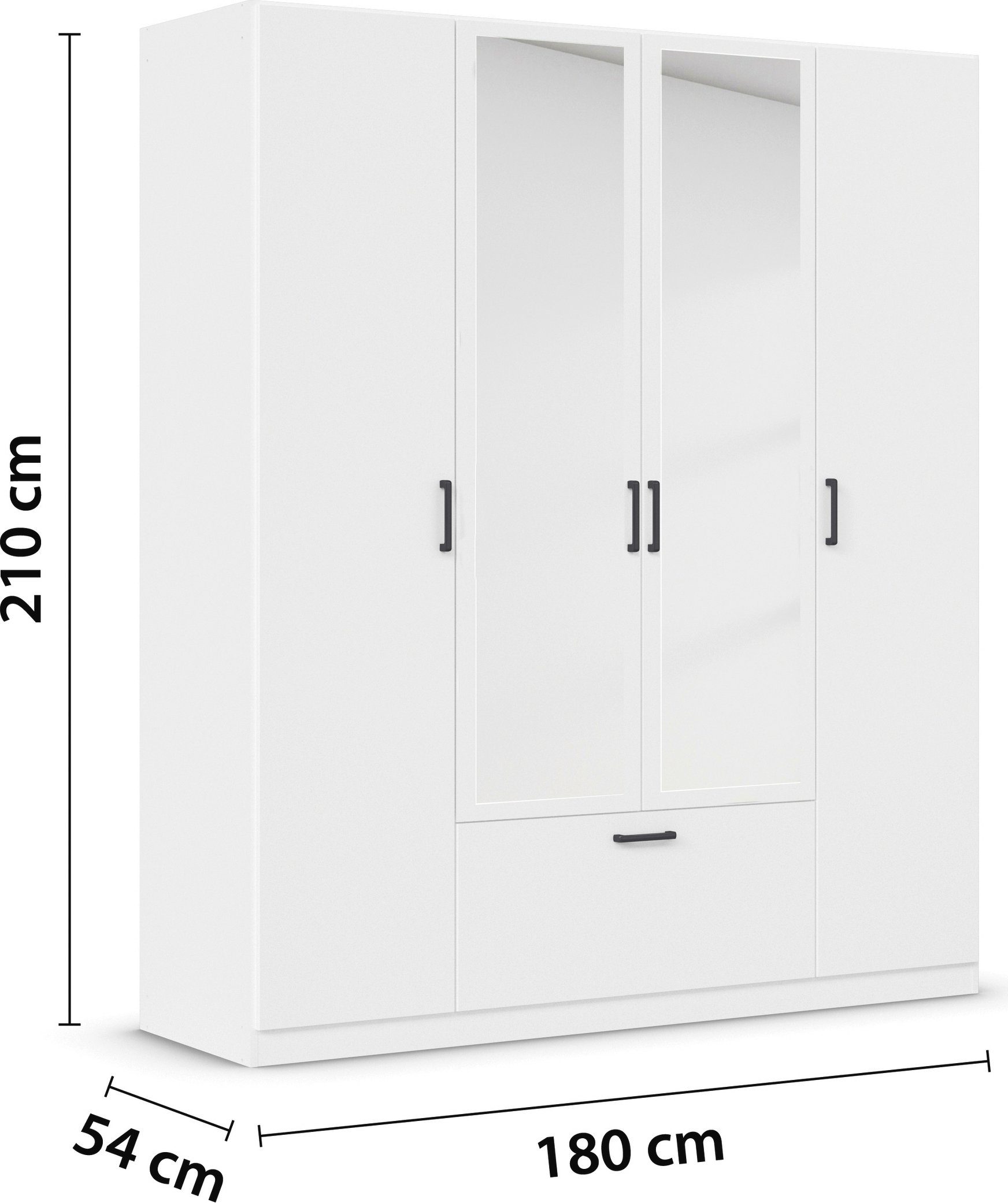 rauch Draaideurkast Kledingkast kast garderobe waskast BARI met spiegel met lades in het midden, moderne greep in grijs metallic made in germany