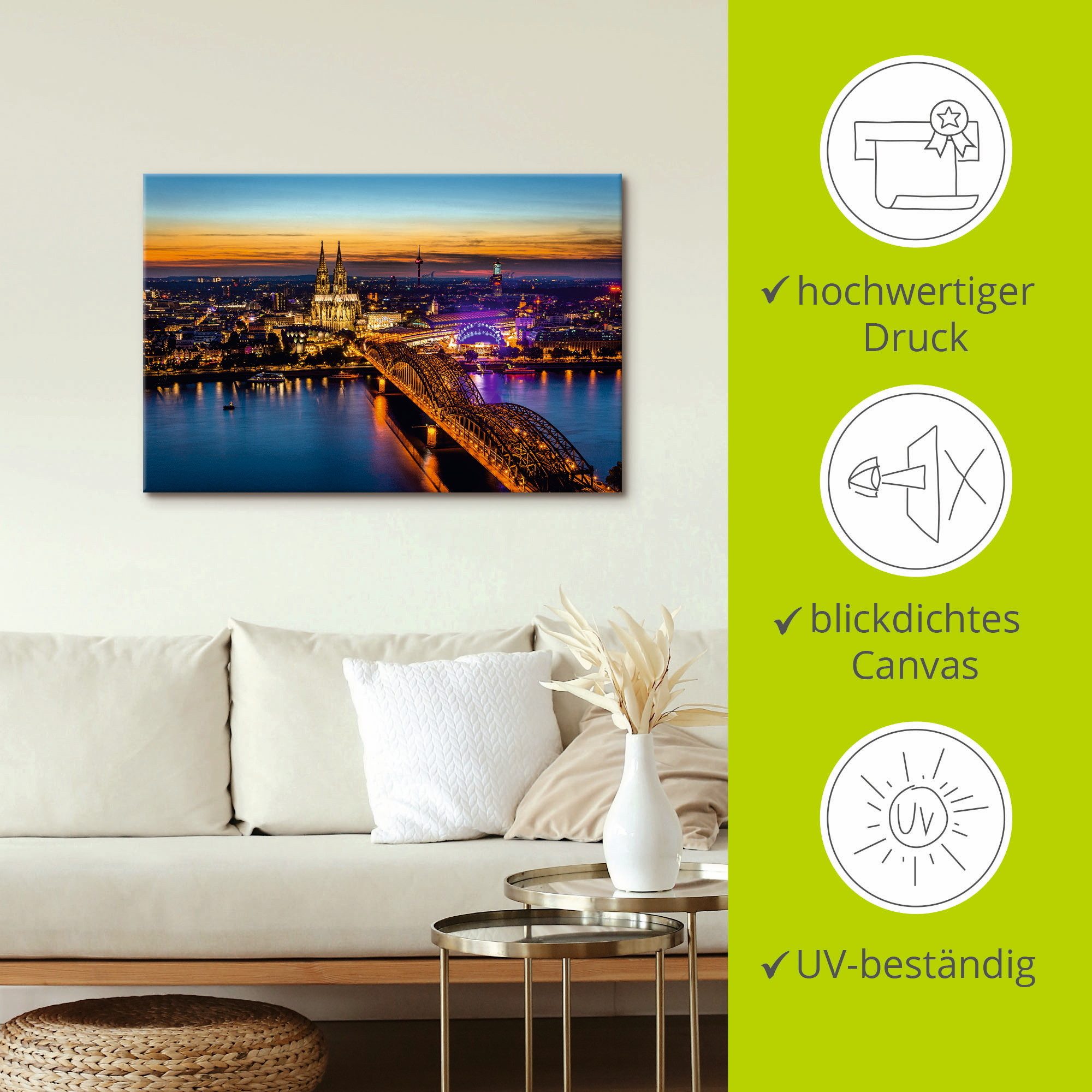 Artland Artprint op linnen Verlicht Keulen van boven